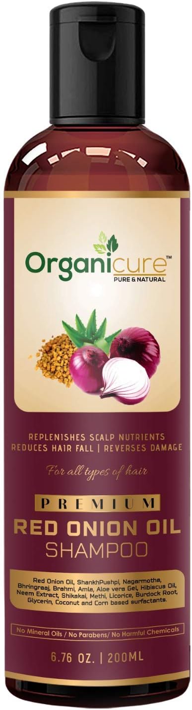 Natural Red Onion Shampoo for Hair Growth,Hairfall & Dandruff Control with Conditioner |Sulphate & Paraben Free Mild Shampoo with Brahmi, Amla, Shikakai, Hibiscus, Bhringraj & Neem | 200ml