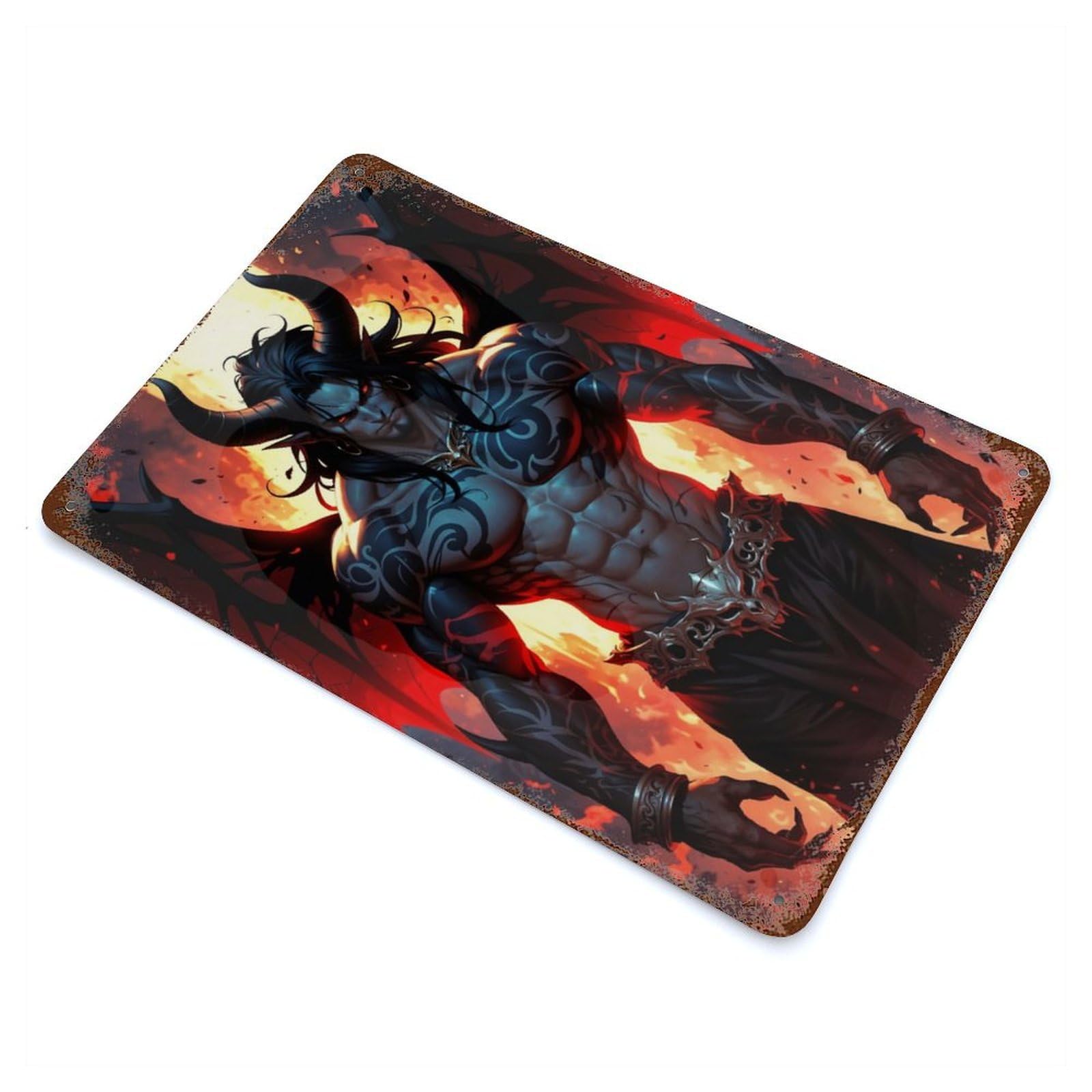 Distressed Metal Wall Sign with Demonic Majesty Design 11.8"x7.9", for Office, Studio And Wall Decor, Industrial Home Decor