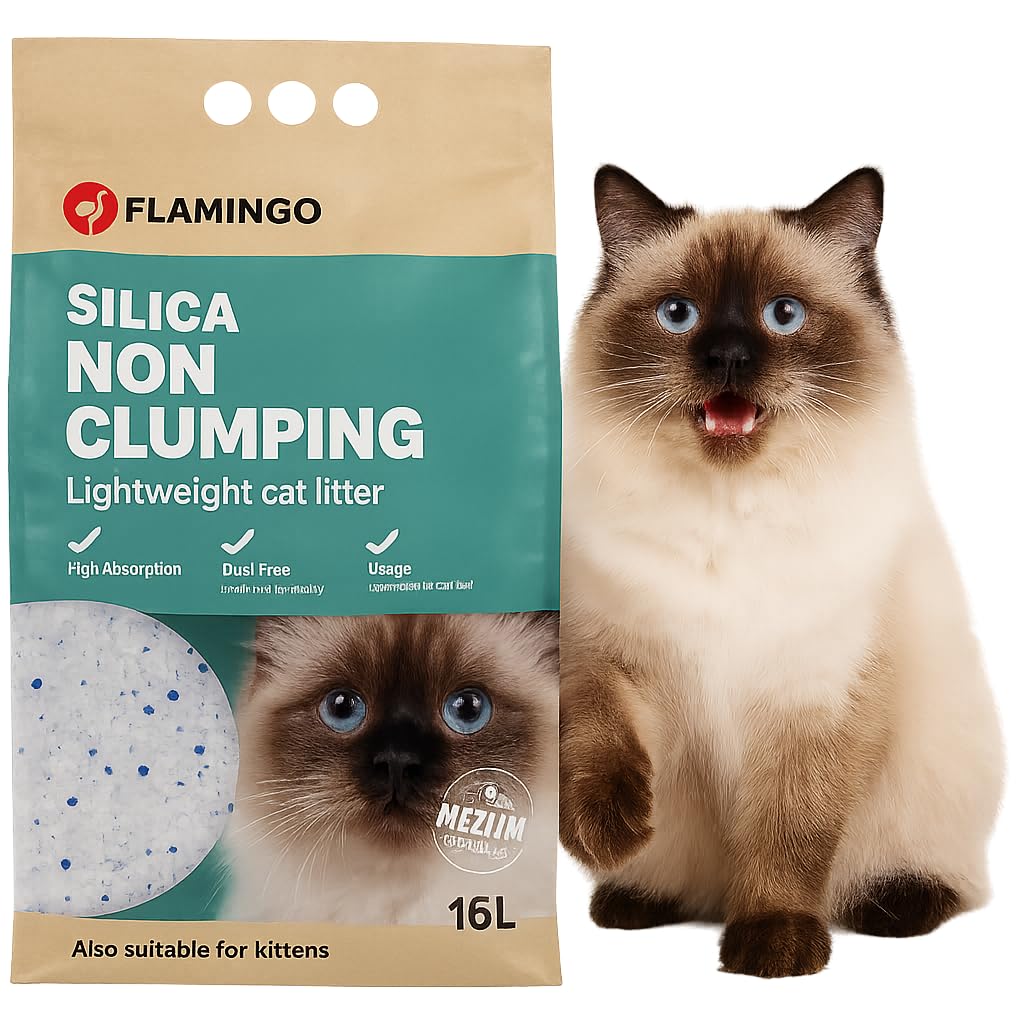 Flamingo lettiera per Gatti - lettiera silicio per gatti - Silicio Granulato Medio - 16L (Fino a 20 Settimane) - Ultra Assorbente - Super leggero, senza polvere e di durata extra lunga!