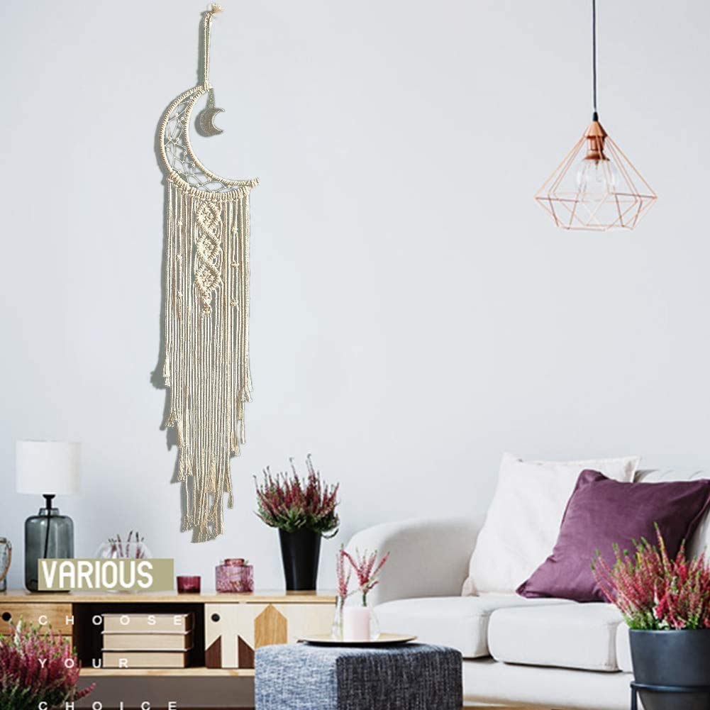 EasyBravo Extra grote dromenvanger in boho-stijl, met 3 cirkels, witte veren, macramé, wandbehang voor vintage bruiloft of woondecoratie, 35 cm cirkel, 110 cm lang