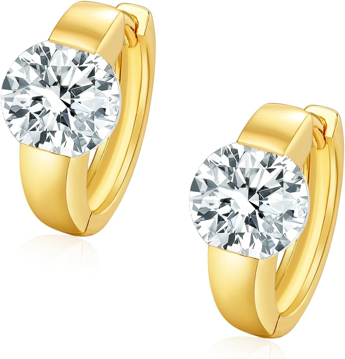 Sterling Silver Hoop Earrings, Hoops CZ Cubic Zirconia White Gold Plated Huggie Hoop Earrings for Women Gift 1.2 ct