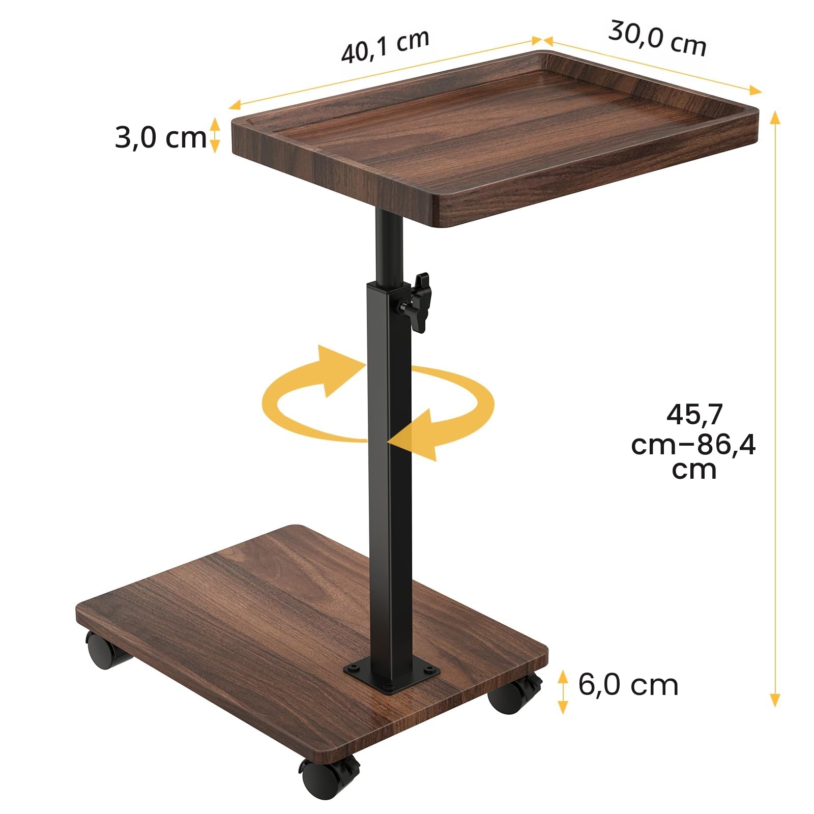 XNSDXV Beistelltisch mit Rollen, Beistelltisch Höhenverstellbar haben 360° Rotierend, C-Form Sofa Tisch fürs Wohnzimmer, Schlafzimmer, Kleiner Couchtisch für Sofa, Couch, Kaffee (Nussbaum)