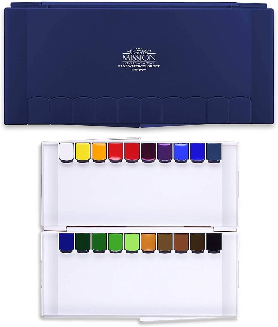 (Navy Palette) - Mission Silver Class Super Size Pans Watercolours 12Ml X 20 Colours Palette Set (Navy Palette)