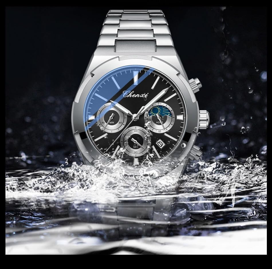 Reginald Watches for Men Casual Fashion Business Quartz Chronograph Watch Stainless Steel Waterproof Sport Watch - Image 3