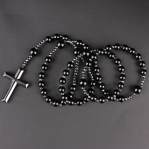 Miniatura 6 de Lava Rock Bracelets Tiger Eye Necklace for Men, Hematite Cross Rosary Necklace Triple Protection Healing Crystal Jewelry Gifts for Dad Grandpa