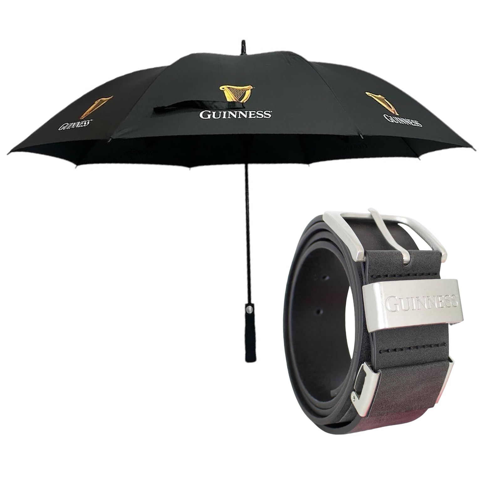 Guinness The 1759 Men's Black Umbrella + Adjustable Belt Guinness Umbrella & Leather Adjustable Belt – Official 2 Piece Bundle For | Premium Umbrella With Auto Open & Windproof Design + Adjustable Leather Belt (S–Xxl) Official