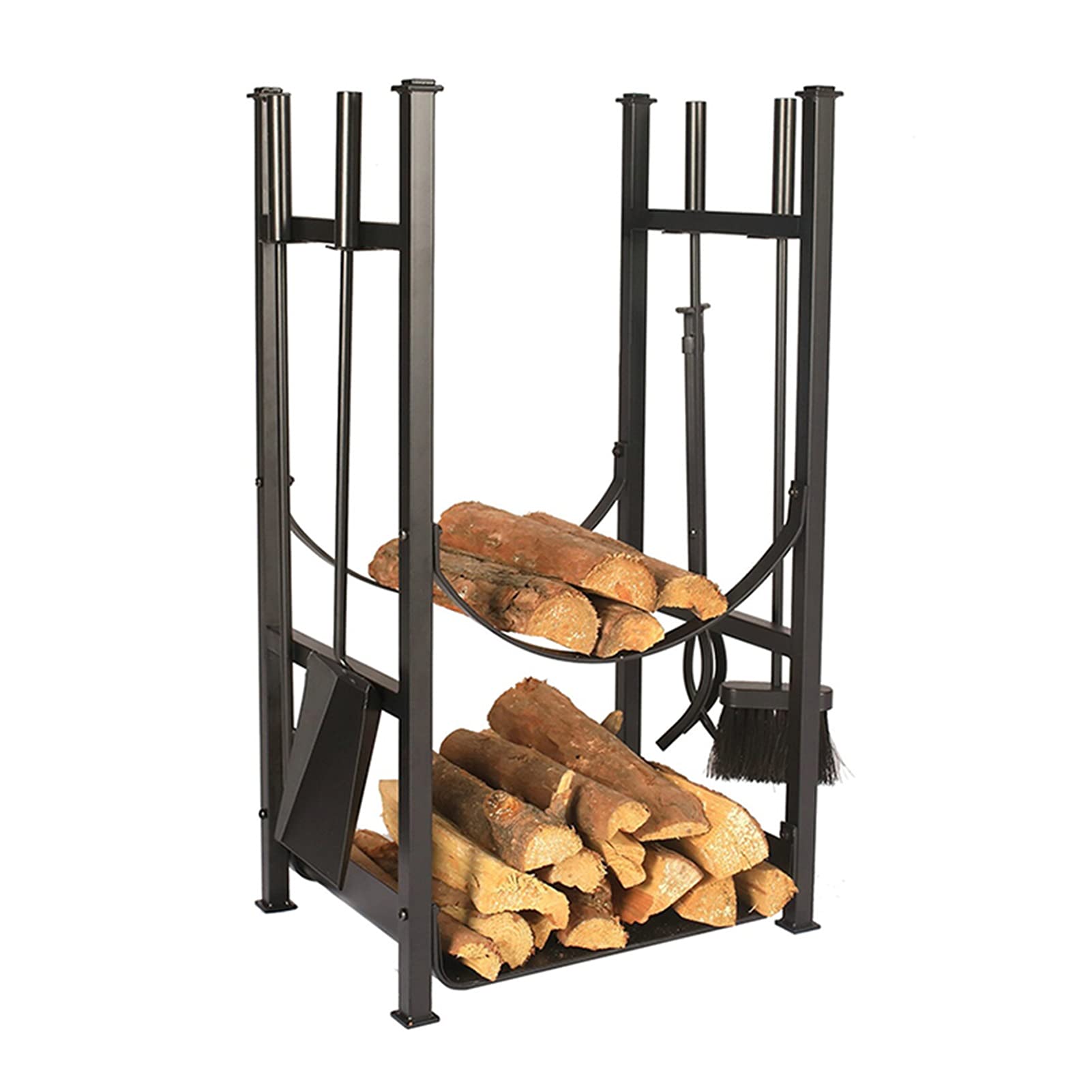 Culle portalegna Stabile Rastrelliera per Legna da Ardere in Metallo, Kit di Attrezzi per Caminetti, Stoccaggio per Impilamento Porta Tronchi per Interni, Stoccaggio A 2 Strati, 45x30x76cm