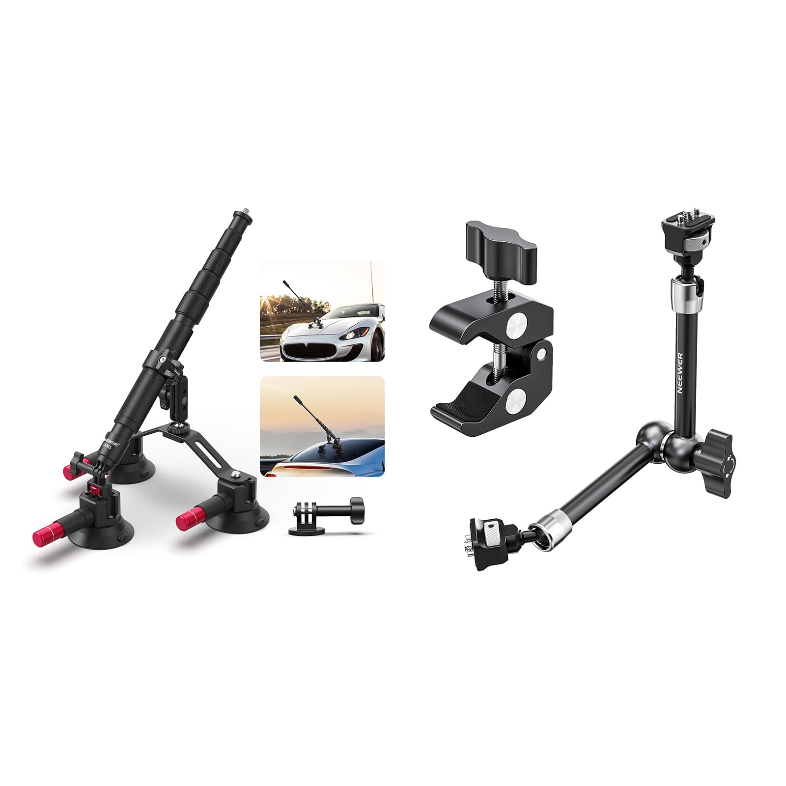Action Camera NEEWER Triple Suction Cup Car Mount Kit, Carbon