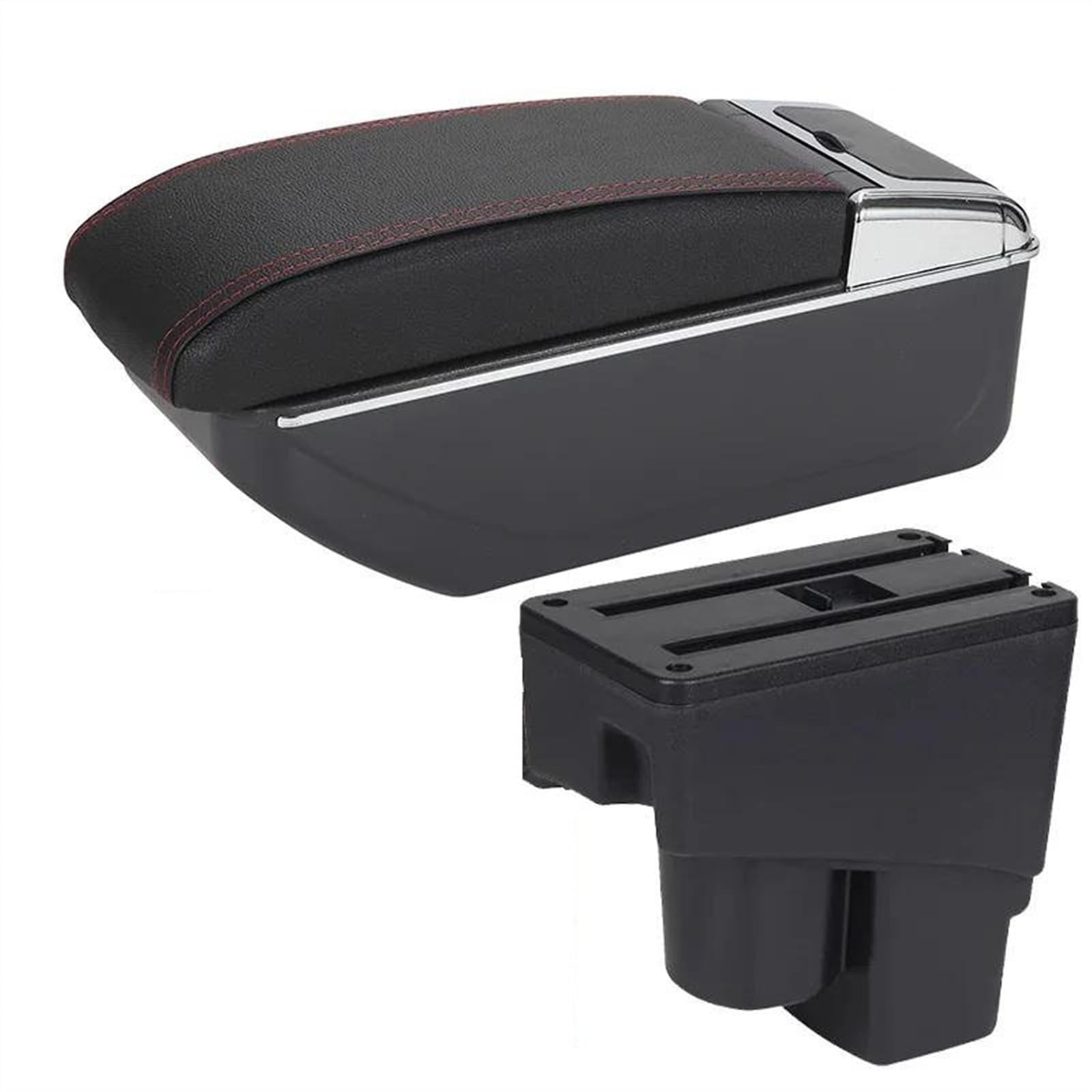 NOHEEU Car Armrest Box Retrofit Accessorie Storage Simple Installation For Fit For Jazz 1 2003-2007(C1 Black red NO USB)