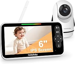 HelloBaby 6-Zoll Video-Babyphone, Großes Display mit Kamera und Audio, 4000-mAh-Batterie und ECO-Modus, Nachtsicht, Kein WiFi, Zwei-Wege-Kommunikation und 8 Schlaflieder, Fernbedienbare PTZ-Kamera