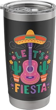 Fiesta Party Lets Fiesta Guitar Cactus Sombrero Fiesta Cele Stainless Steel Insulated Tumbler