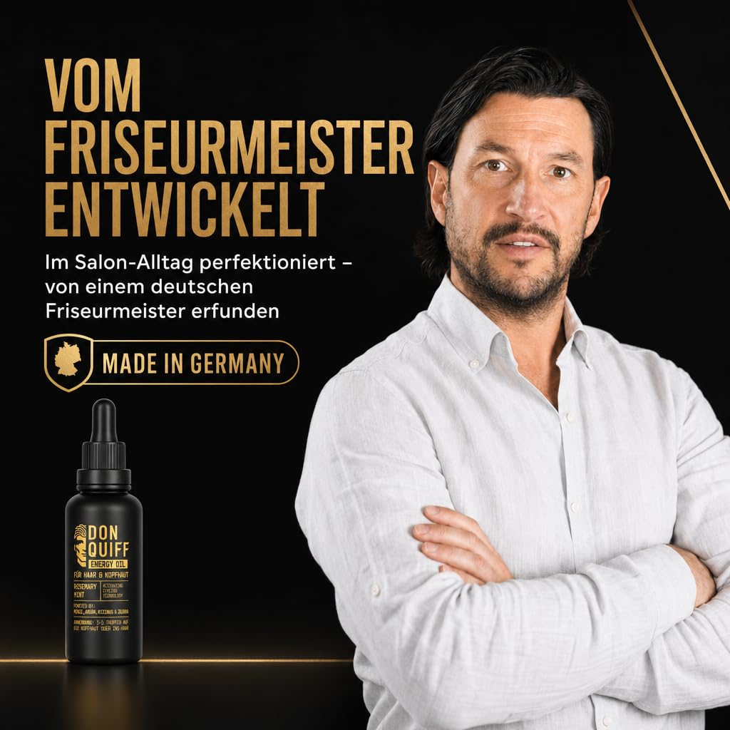 Don Quiff Energy Set – Energy Oil 50 ml + Energy Wax 80 ml – Kopfhautpflege für volleres Haar und Styling mit starkem Halt & mattem Finish – Rosmarinöl, Koffein & Biotin – Made in Germany
