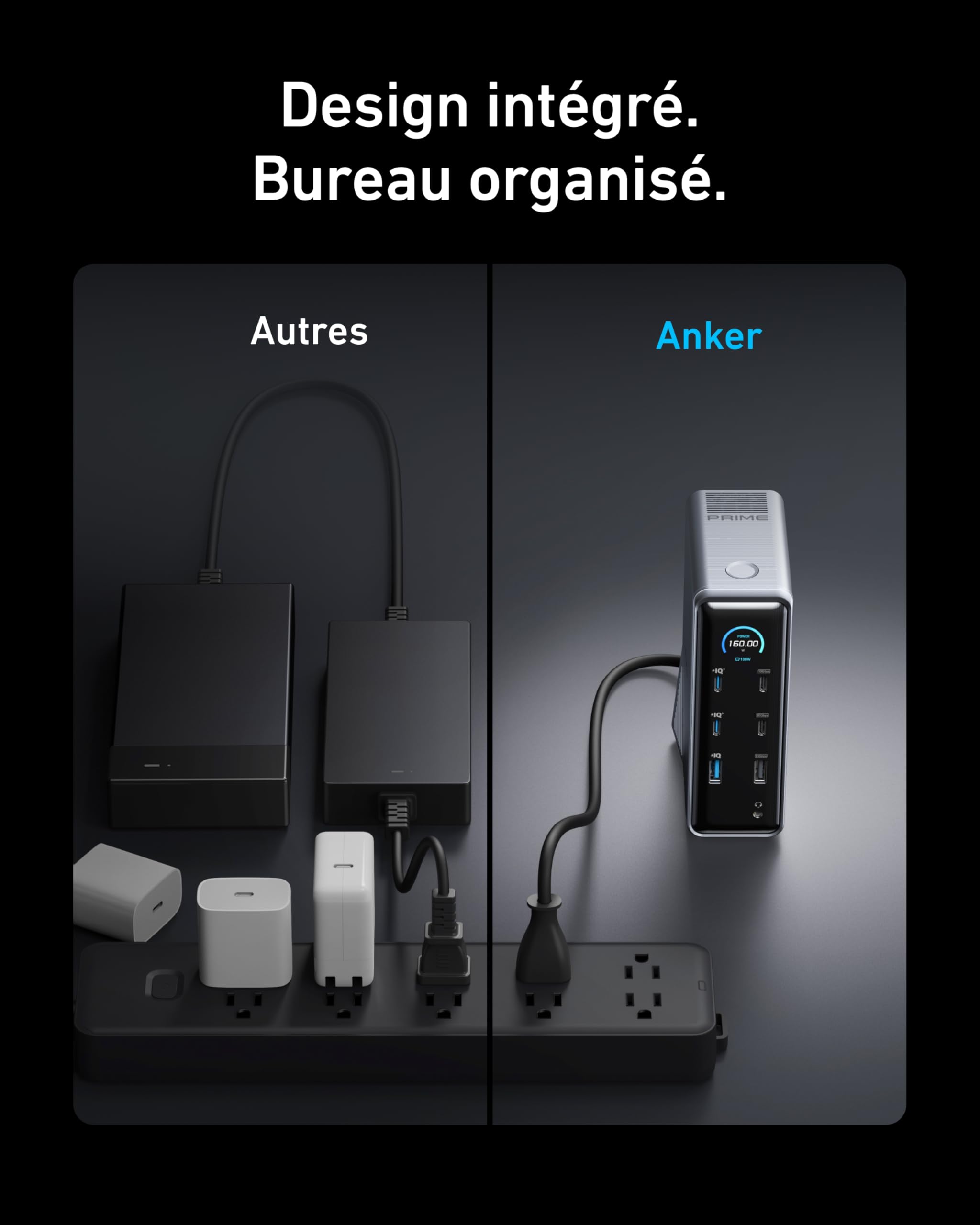 Anker Prime Station d'accueil 160W, 14 Ports, Transfert 10 Gbit/s, Interface Intelligente, Ports Audio/Ethernet, Double 4K pour Dell, MacBook et Plus