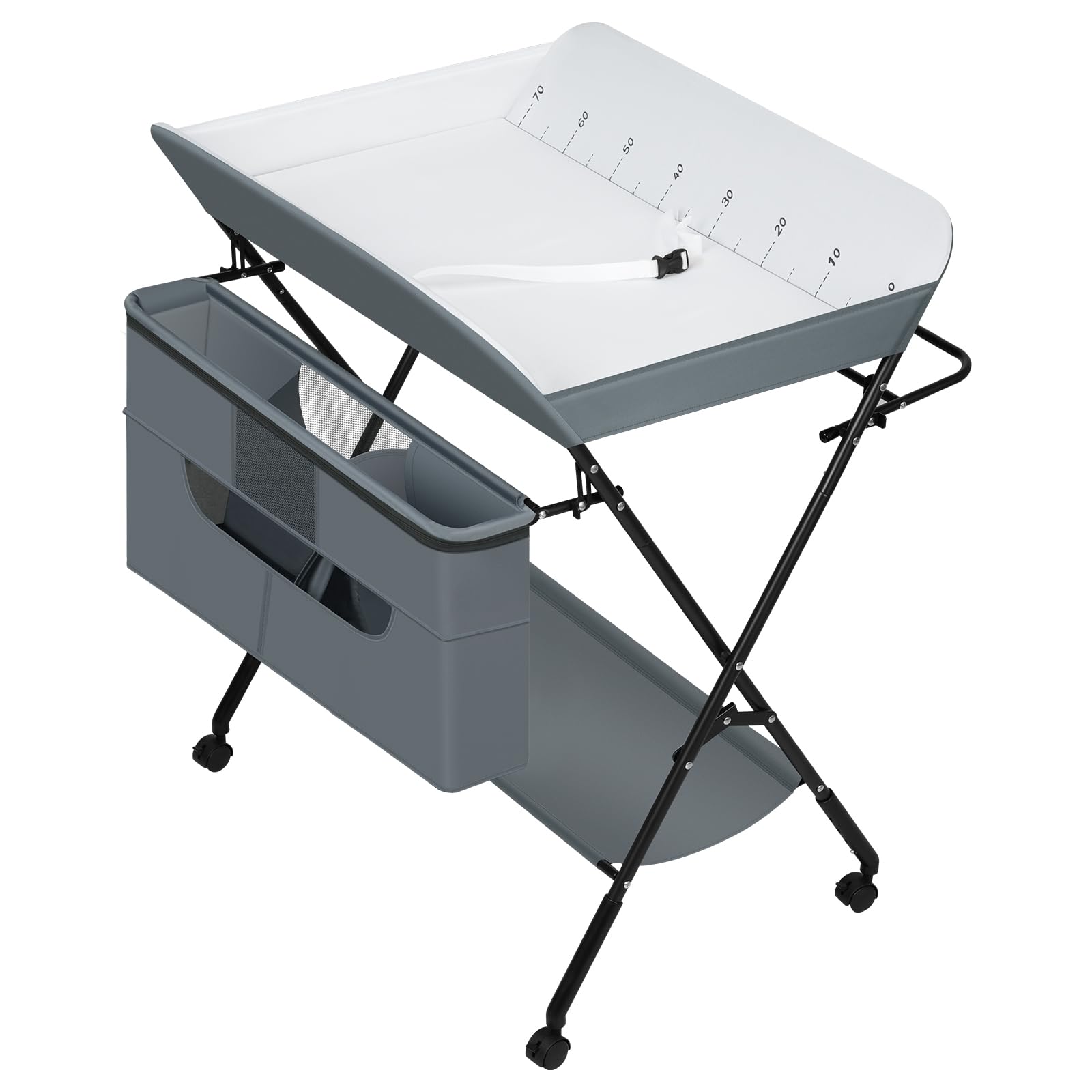 WOLTU Cambiador Bebé Plegable con Ruedas y Freno, Cambiador con Gran Espacio de Almacenaje, Tela Oxford Impermeable y Fácil de Limpiar, Color Gris
