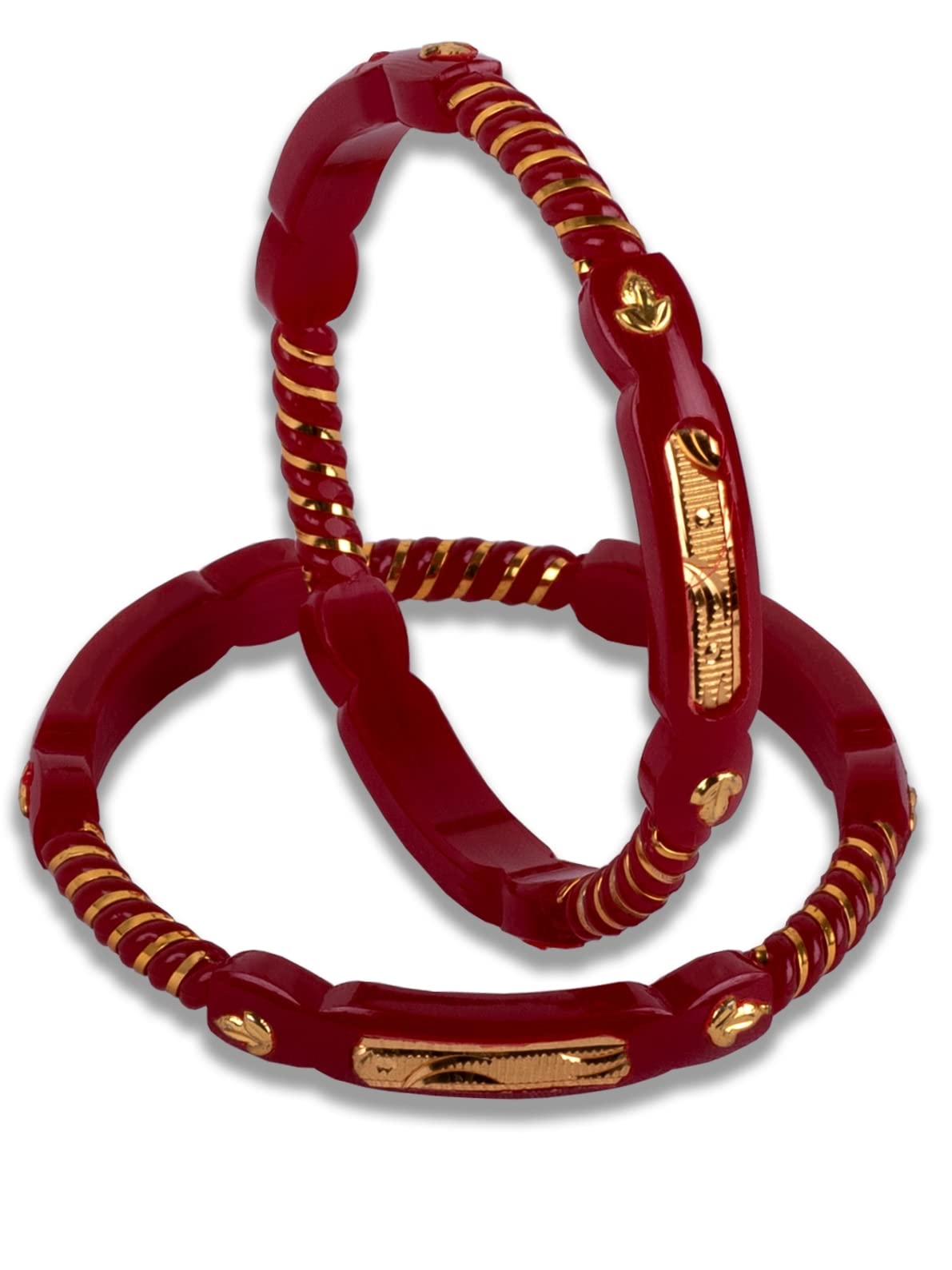 Traditional Gold Plated Pola Bangle Set Shell Shankha Pola Fine Red Coloured Bangle Set for Women pack of 1