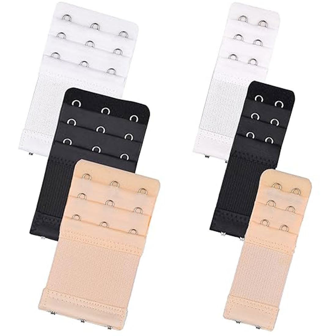 Bra Strap Extenders 6 Pieces Women's Bra Extenders 2 Hook / 3 Hook Comfortable Stretchy Bra Extension Strap (Black, White, Nude) Elastic Stretchy Bra Extension Strap