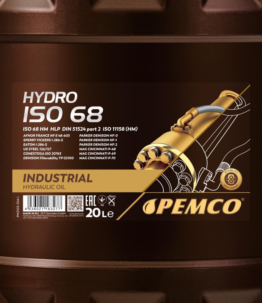 20 litri PEMCO Hydro ISO 68 olio idraulico HLP 68.