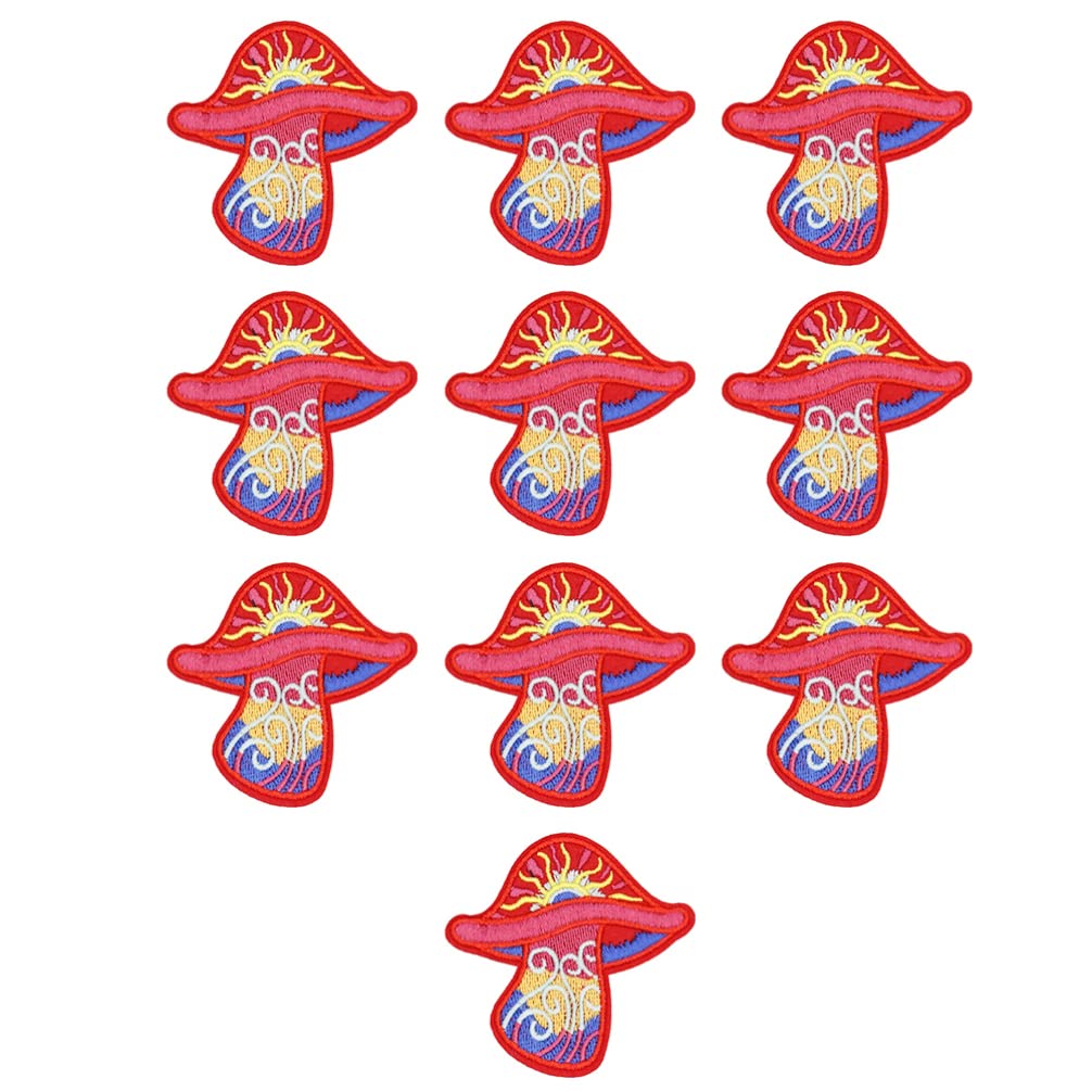 Healifty 10Pcs Sewing On Mushroom Patches Iron On Mushroom Appliques Embroidered Patches for DIY Clothes Clothing Dress Hat Pants Shoes Backpack Bags
