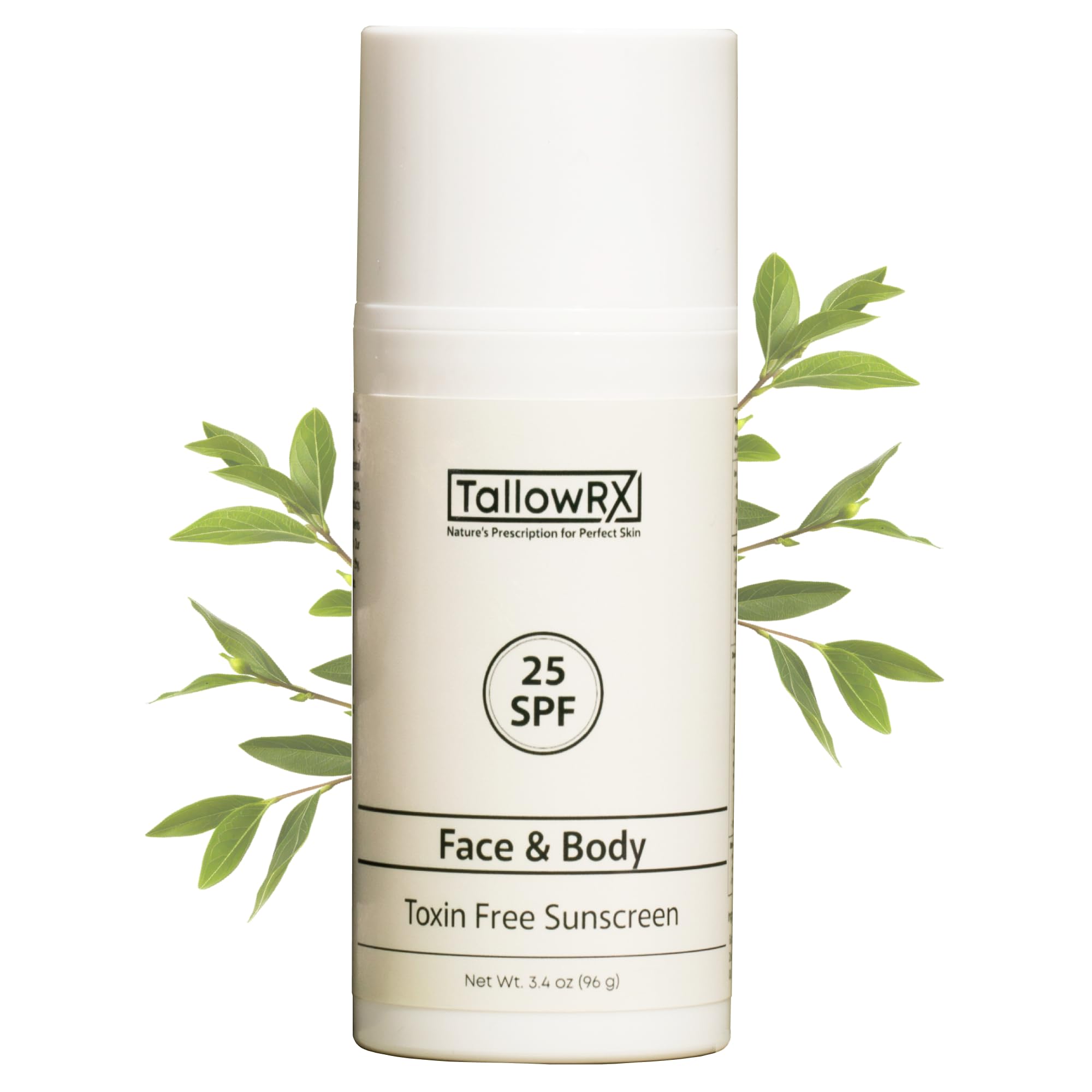 Tallow Sunscreen SPF 25 with Non Nano Zinc Oxide – Natural Mineral Sun Protection with Red Raspberry, Coconut Oil & Vit E – Reef Safe, Non Toxic &