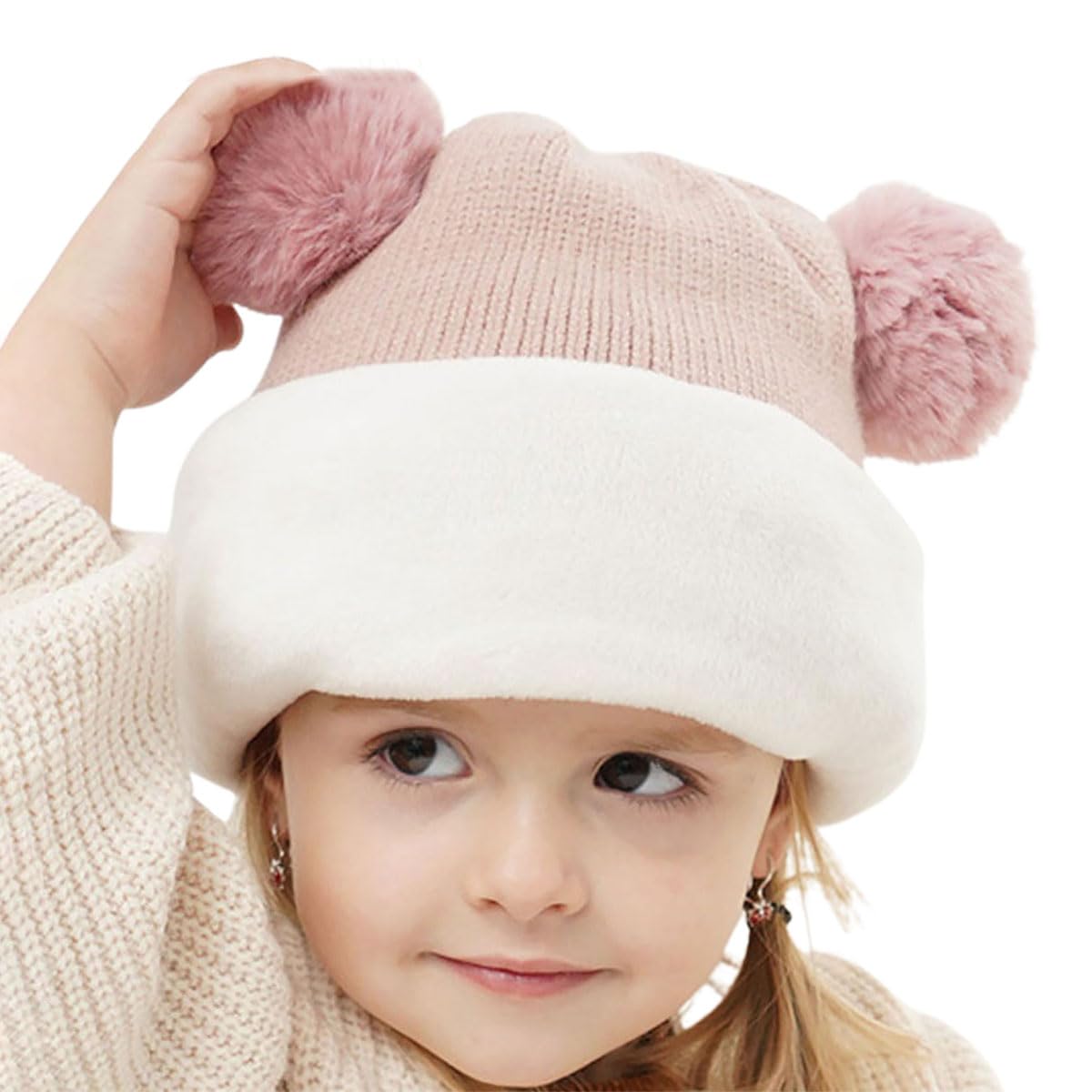 ECYC Ltd Kids Winter Warm Knit Hat Scarf Set Knitted Hood Scarf Hat Beanie Hat Neck Warmer with Pom Pom for Toddlers Girls and Boys