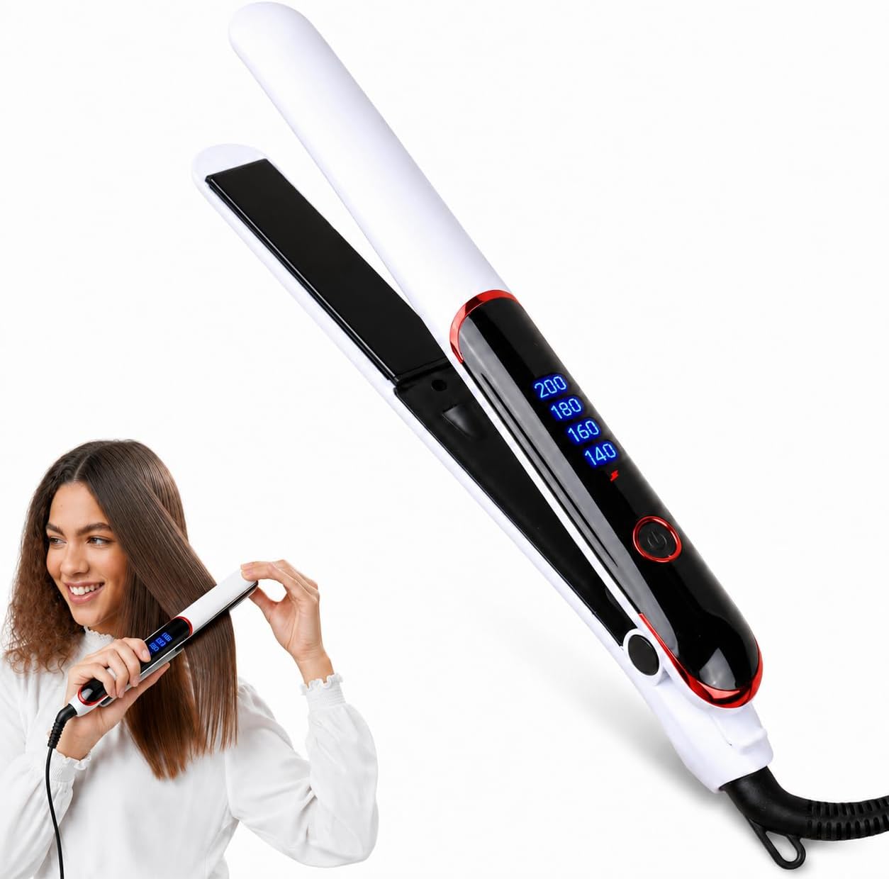 2 in 1 Hair Straightener and Curler, Titanium Ceramic Ionic Flat Iron with 4 Adjustable Temperature, Fast Heating Anti-Frizz Hair Styling Tool for All Hair Types, 360° Swivel Cord
