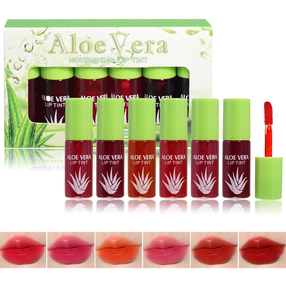 6 Colors Mini Liquid Lip Oil Tinted, Aloe Vera Lip Stain Set, Red Non-Stick Cup Hydrating Lip Tint For Cheek Women, Multi-Uses Lip Cheek Tint, Natural Plump Lip Gloss