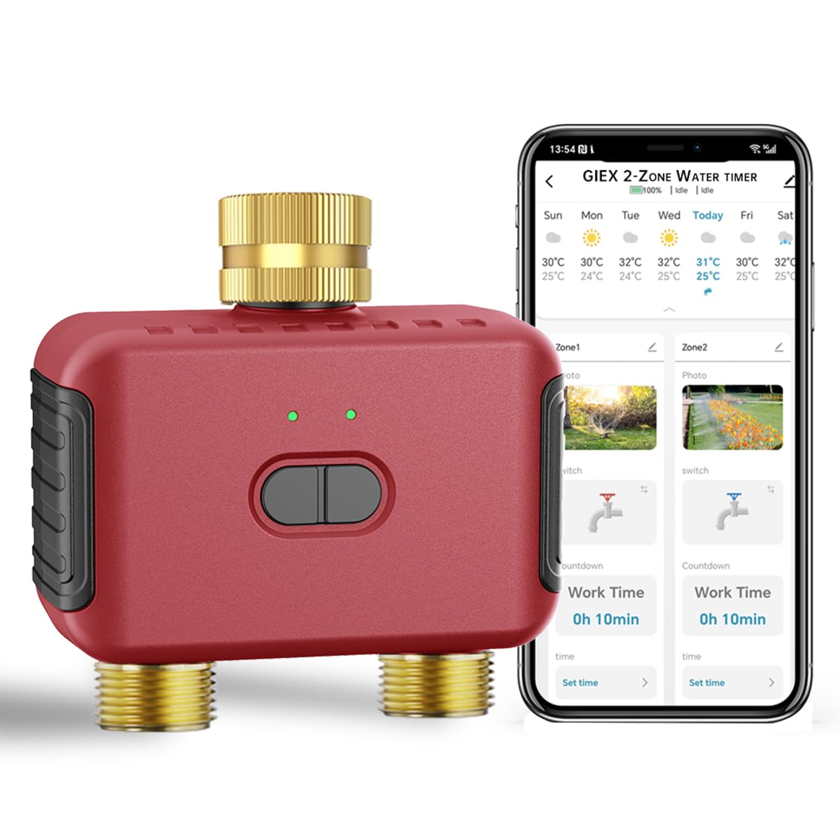 GIEX Wi-Fi 2-Zone Watering Timer, Smart Garden Irrigation Controller for Hoses, Compatible with TUYA APP and Smart Life (ZIGBEE 2-ZONE Watering Timer)