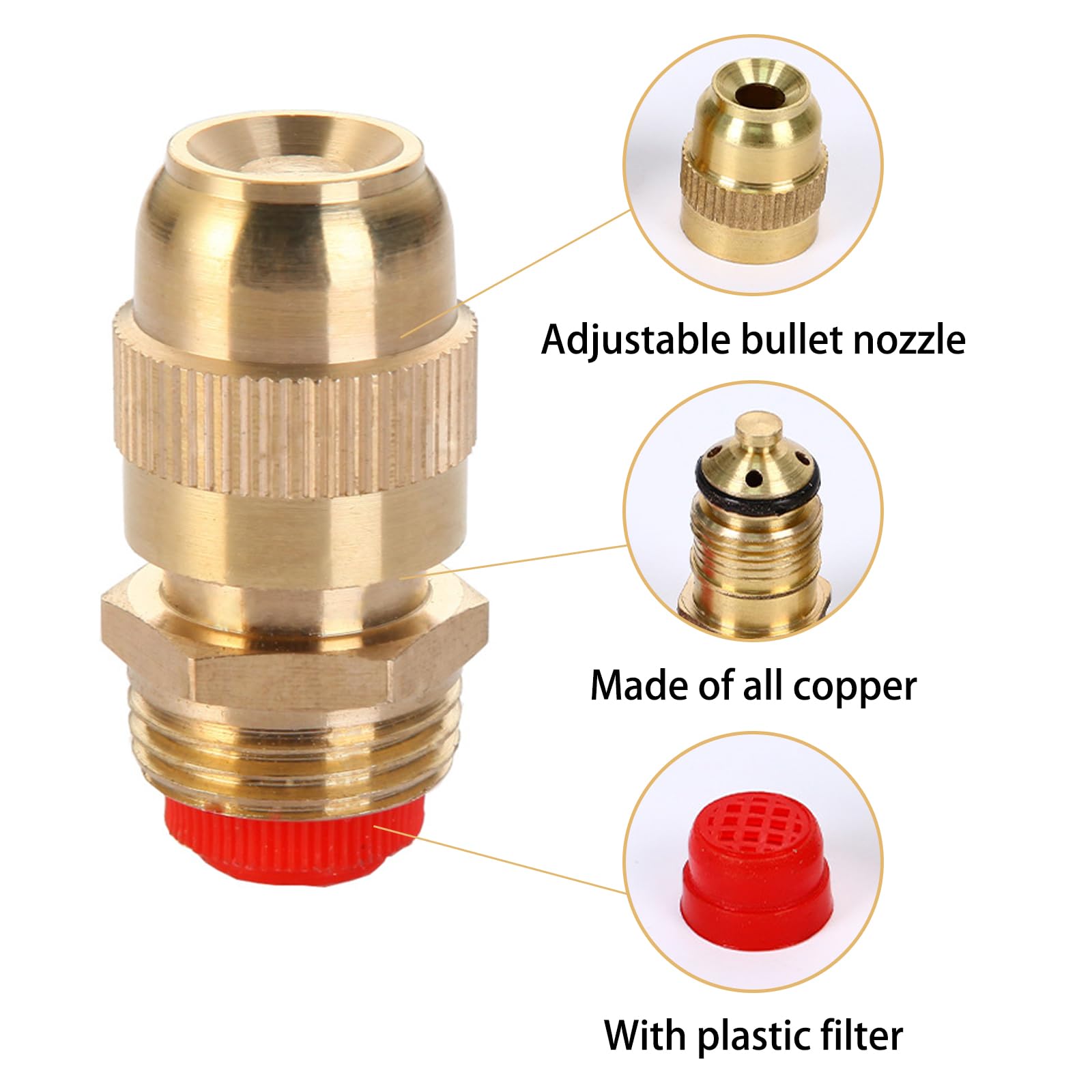 Ugello atomizzatore Regolabile in Ottone, ugelli Regolabili con Filettatura G1/2" per irrigazione agricola, irrigazione di Giardini e Cortili, sistemi a Goccia, 1 pz. Filettatura G1/2"