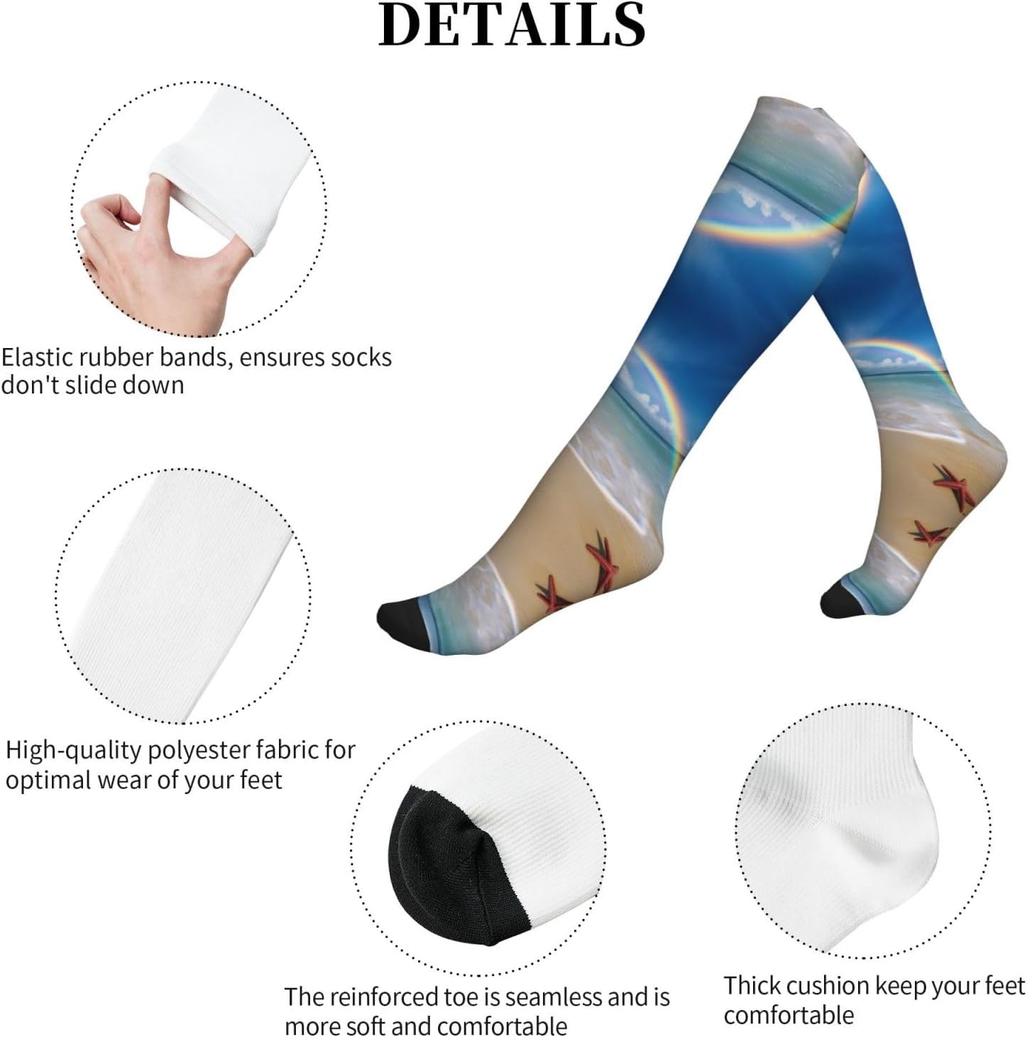 Beach With Rainbow And Starfish Compression Socks For Women Men 15-20mmhg Graduated Support Circulation Knee High Socks For Nurses Athletic