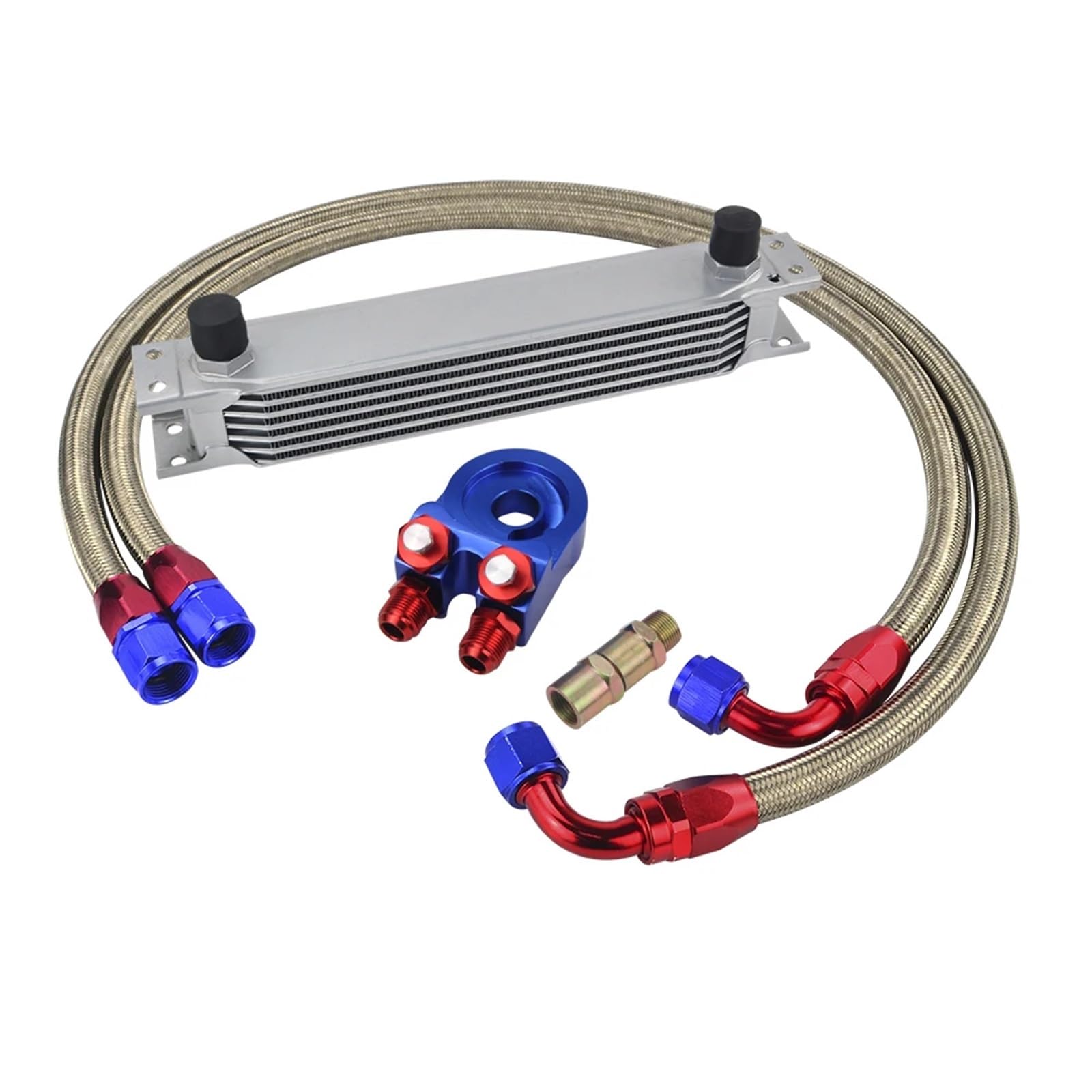 Kit Universal de Enfriador de Aceite de Motor AN10 de 7 Filas con Adaptador de Filtro de Aceite y Manguera Trenzada de Acero Inoxidable.