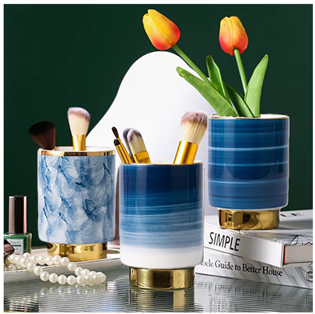 Soporte de cerámica para bolígrafos, soporte para lápices, brochas de maquillaje, para el hogar, oficina, escritorio (B)