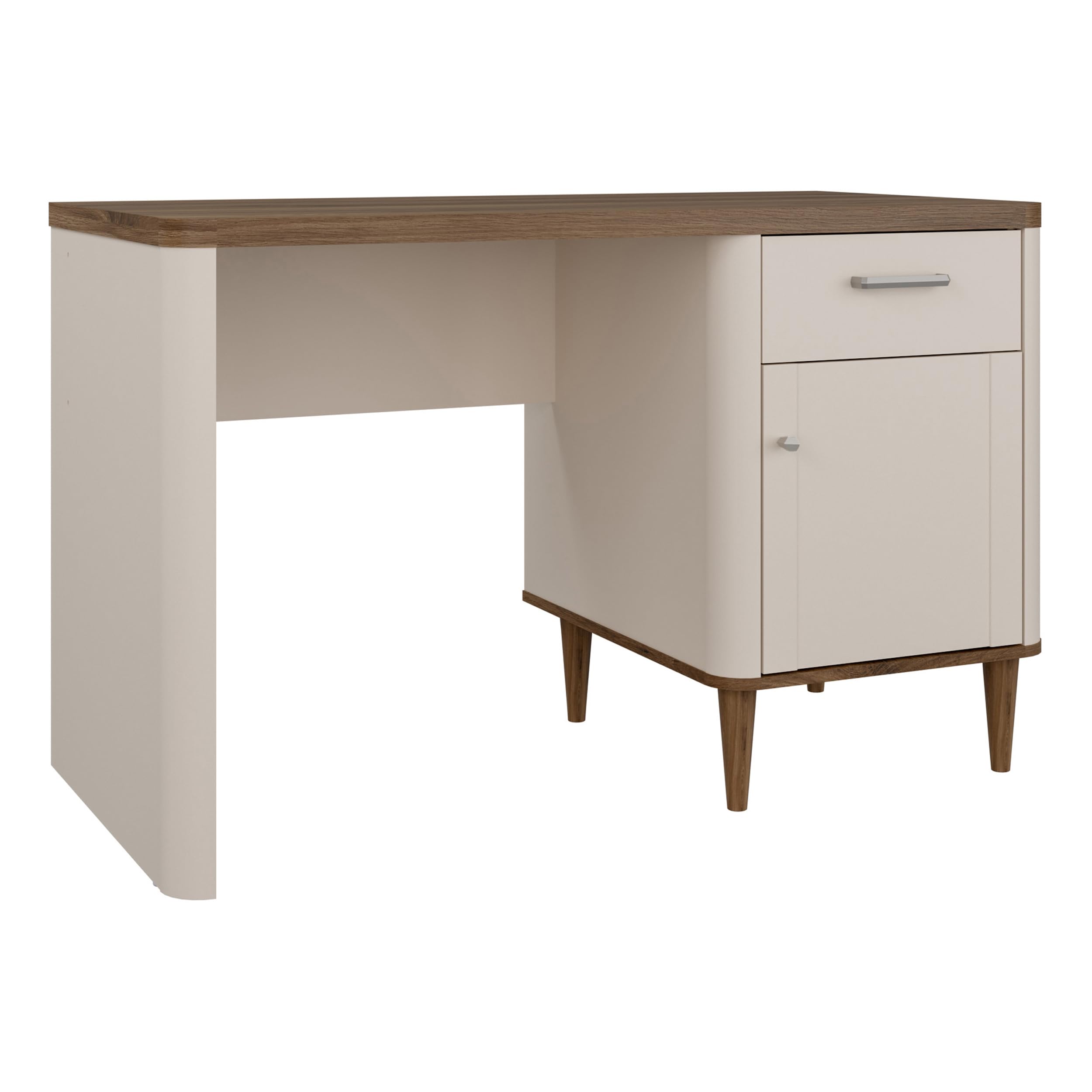 Forte LACETTI Schreibtisch 120, eleganter Schreibtisch mit hohen Möbelbeinen, Büro, Jugendzimmer, Holzwerkstoff, Kaschmir-Beige-Valencia Eiche Holzdekor, 120 cm breit x 75,8 cm hoch x 60 cm tief