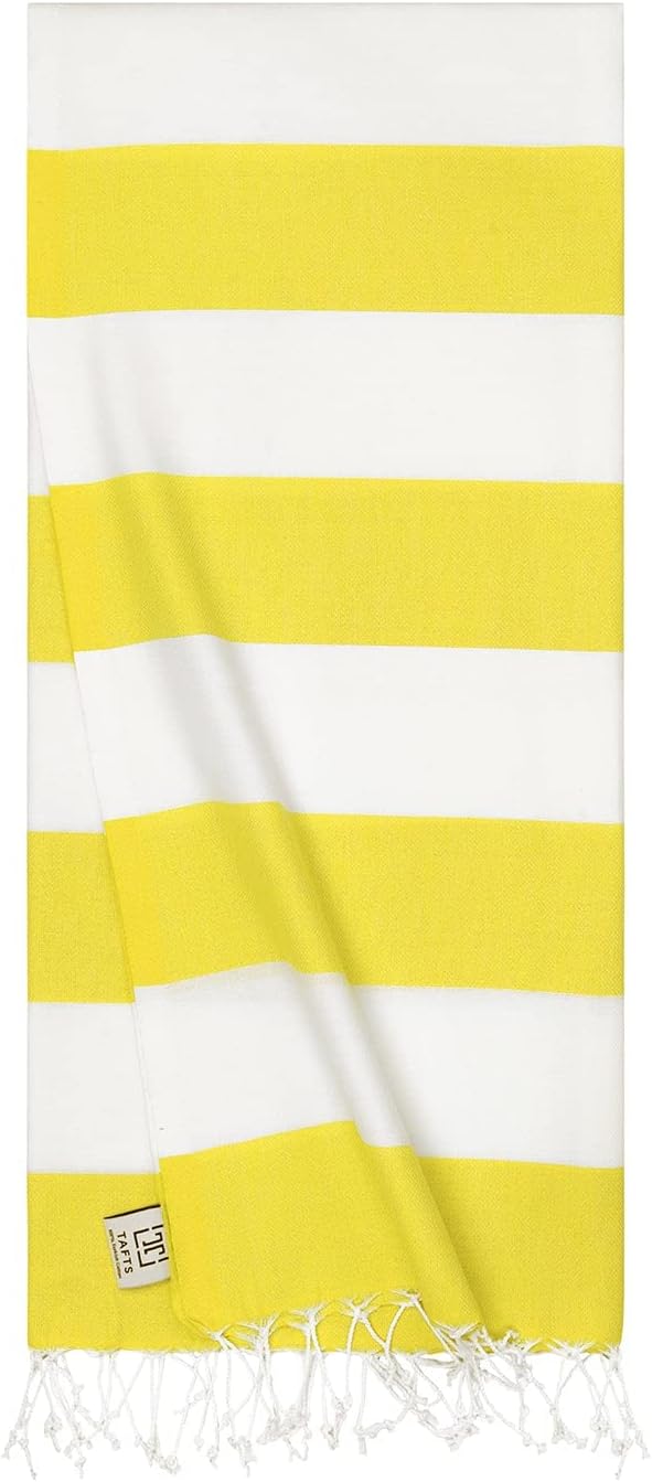 Tafts Home Cabana Turkish Beach Towel (39 x 71) - Prewashed Turkish Towels, 100% Long Staple Cotton - Super Absorbent, Quick Dry Towels and Ultra Soft - No Shrinkage - Super Stylish - (Yellow)