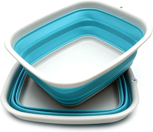 SAMMART Juego de 2 tinas plegables  9.45 L (2.49 galones)  Tina plegable  Lavabo portátil  Tina de plástico que ahorra espacio (2, azul brillante)