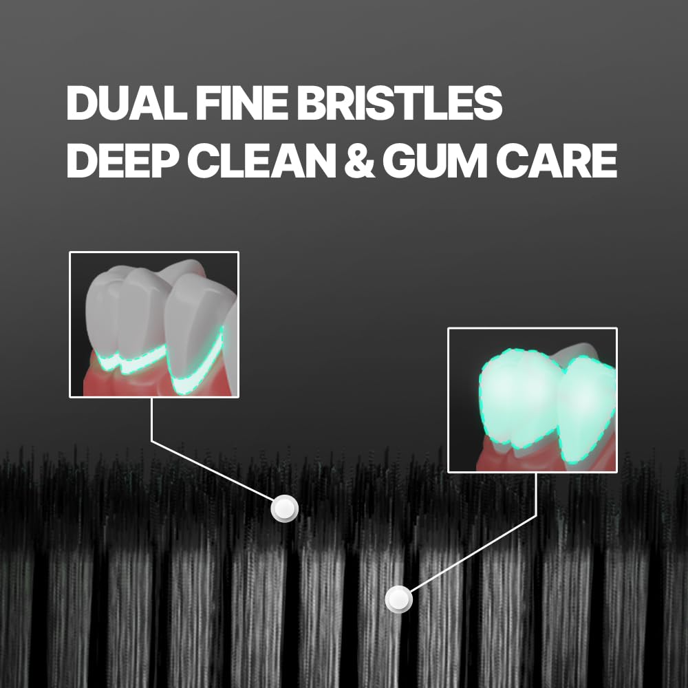 WANGTA Mini Black – Spazzolino da denti con infuso di carbone duro, testa da 3,5 cm, 3.200 setole per soppressione batterica e pulizia solida, prodotto in Corea per l'igiene orale premium (confezione