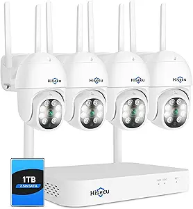Hiseeu 【PTZ Camera Wireless System】 3MP Security Camera System Two Way Audio, Auto Tracking, Full Color Night Vision, IP66 Waterproof, Expandable 10CH NVR, 24/7 Record with 1TB Hard Drive asin的图片