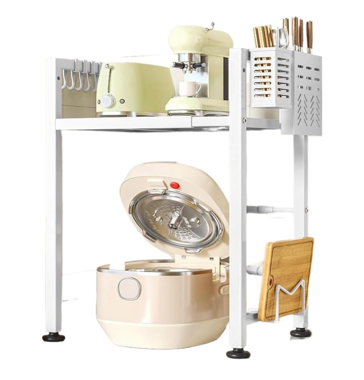 OWOHYG Carbon Steel Microwave Shelf With Chopstick Stand-Over Countertop Storage Rack For Kitchen Nization And Space-Saving Solutions.