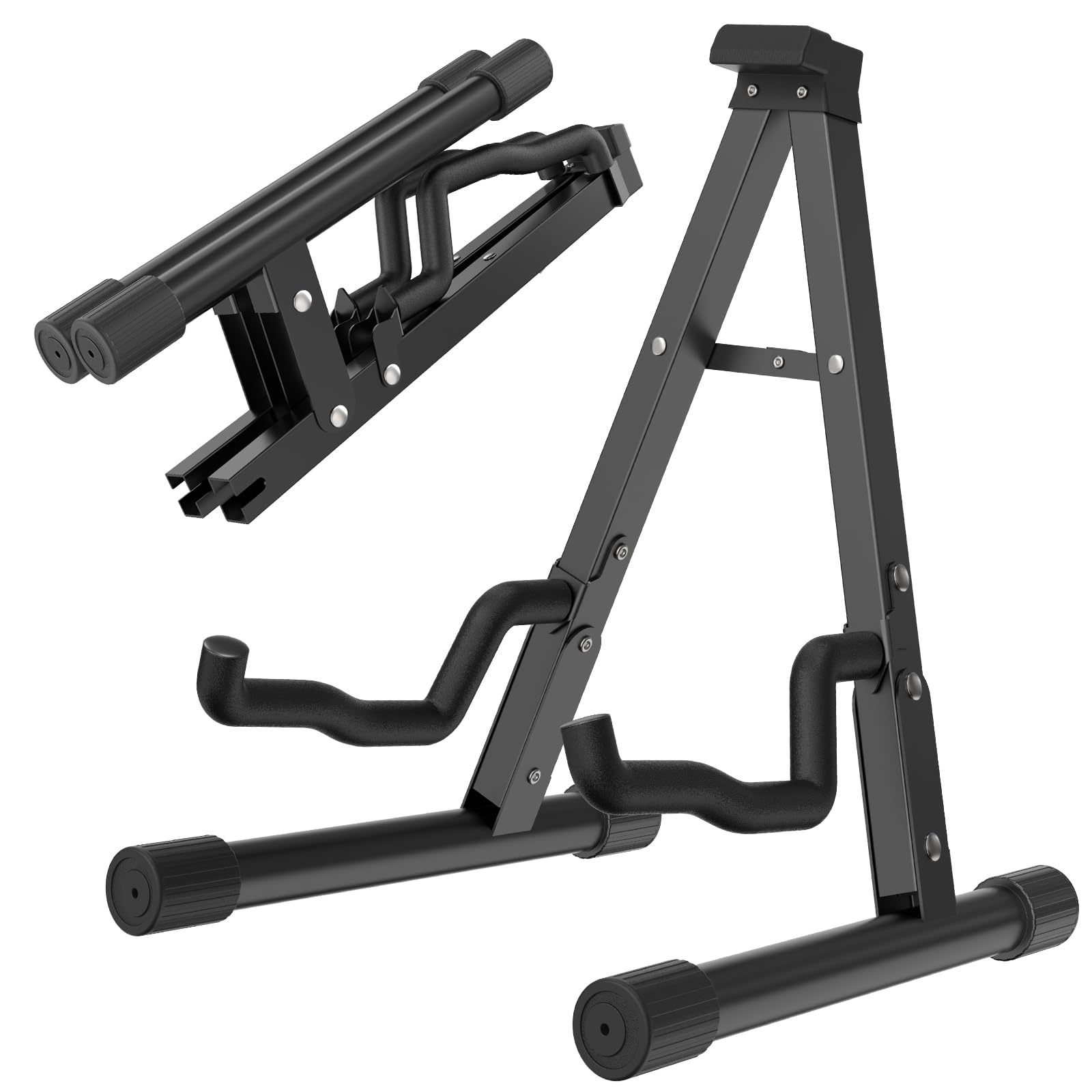 Guitar Stand - Electric, Acoustic and Bass, Banjo Stand, A-Frame Metal Folding Guitar Rack with Non-Slip Rubber Sleeves and Foam Arms Black