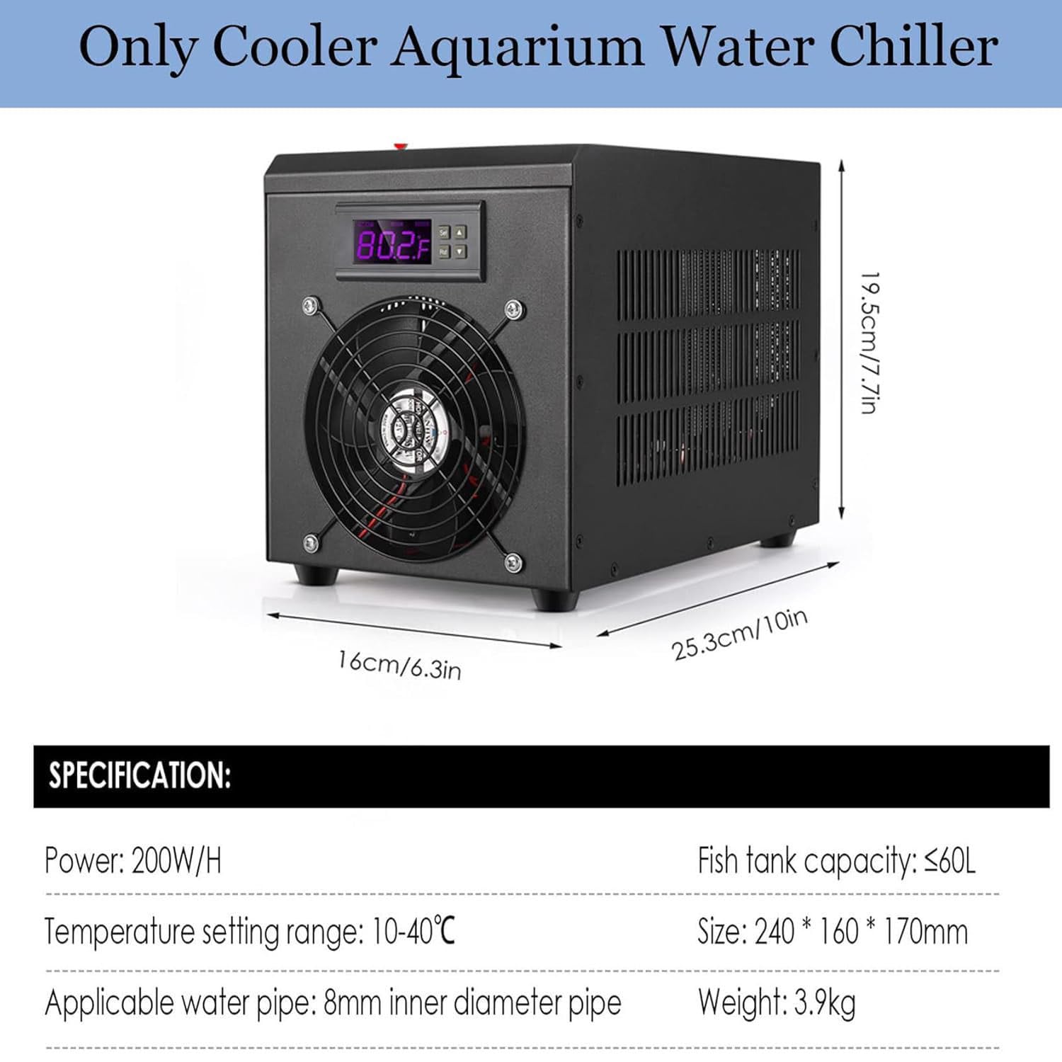 Chłodziarka do wody akwariowej, chłodziarka do akwarium, termostat do akwarium, chłodziarka i grzałka do akwarium do hydroponiki słonej/słodkiej wody, maks. 60 l,Cooling&heating