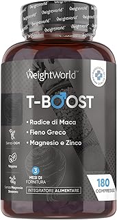 T Boost Complex Vegano, 180 Compresse, 3 Mesi, Integratore Maca Uomo, Zinco, Selenio, Vitamina B5, Magnesio, Lo Zinco Contribuisce al Mantenimento di Normali Livelli di Testosterone nel Sangue (EFSA)