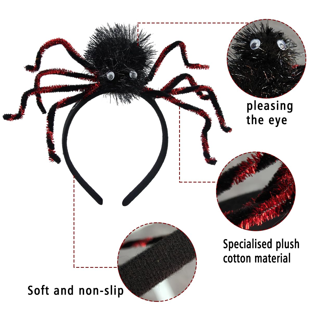 Set De 3 Diademas Y Pendientes De Araña Halloween – Tocado De Telaraña, Flexible, Para Adultos Y Niños – Accesorio De Fiesta