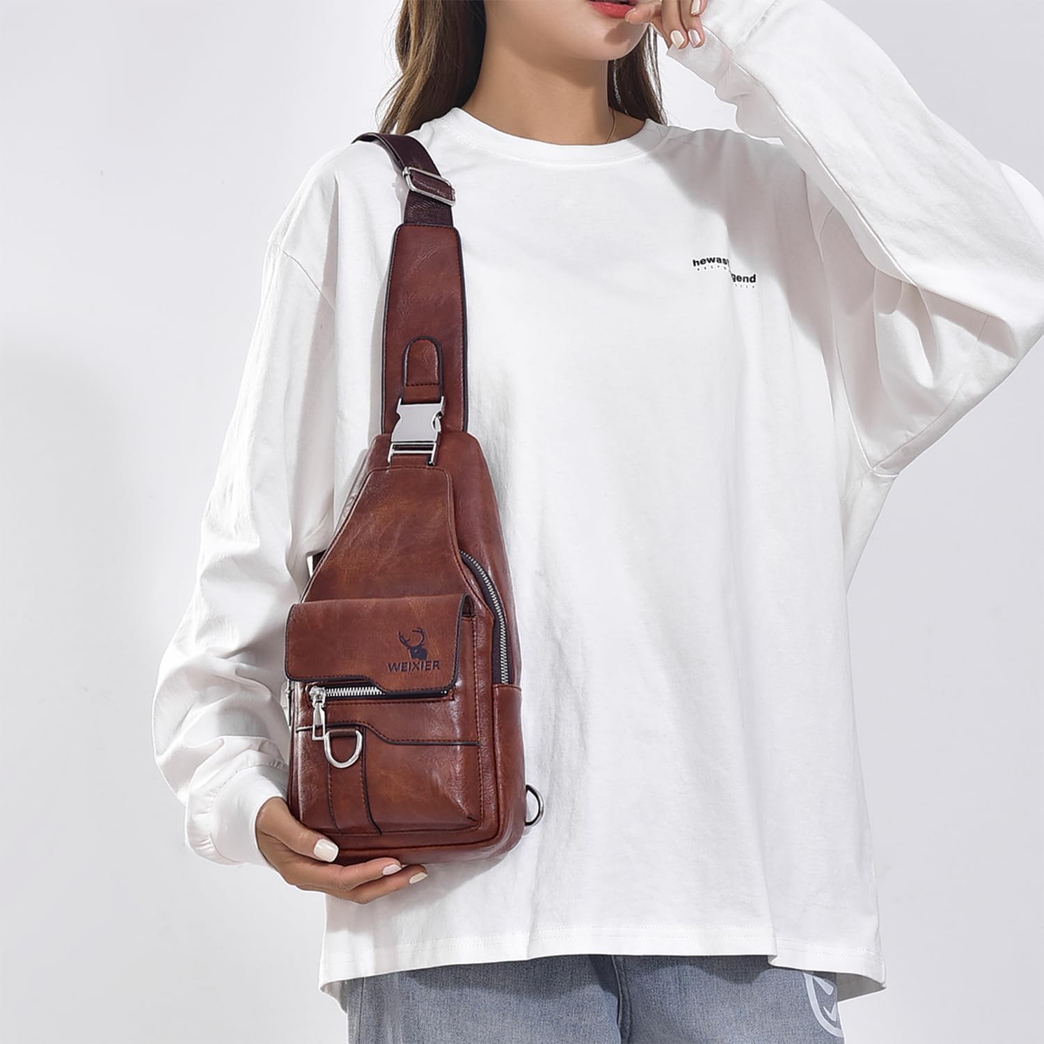 ANPTER Sling Bag for Men Crossbody Chest Bag,PU leather Over the Shoulder Purse Cross Body Sling Backpack for Travel - Image 3