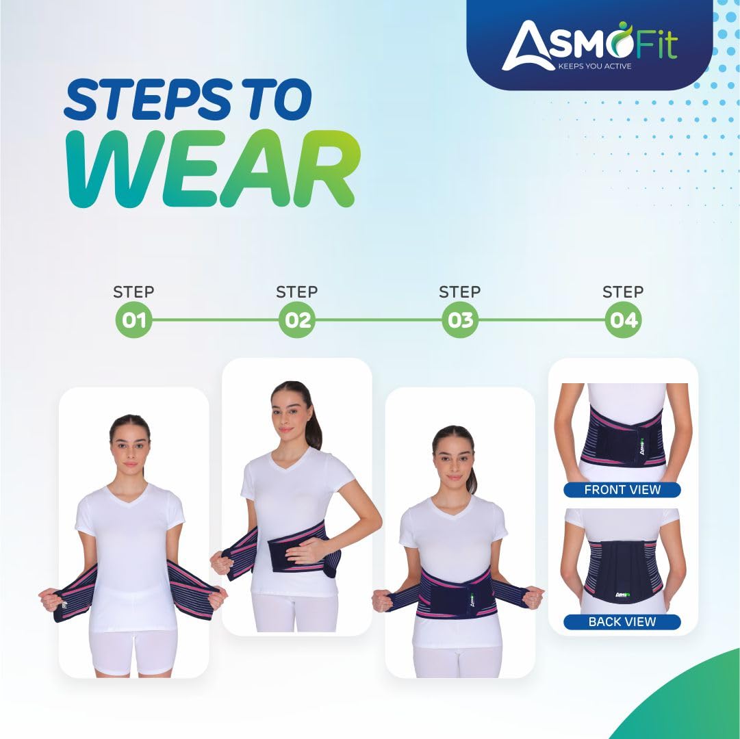 Asmofit Lumbar Sacral Belt for Lower Back Pain Relief | Adjustable Back Support Belt for Waist Support & Injury Recovery | Lumbo-Sacral Belt for Men & Women -Pink (28-44 Inches,Universal) - Image 5 thumbnail
