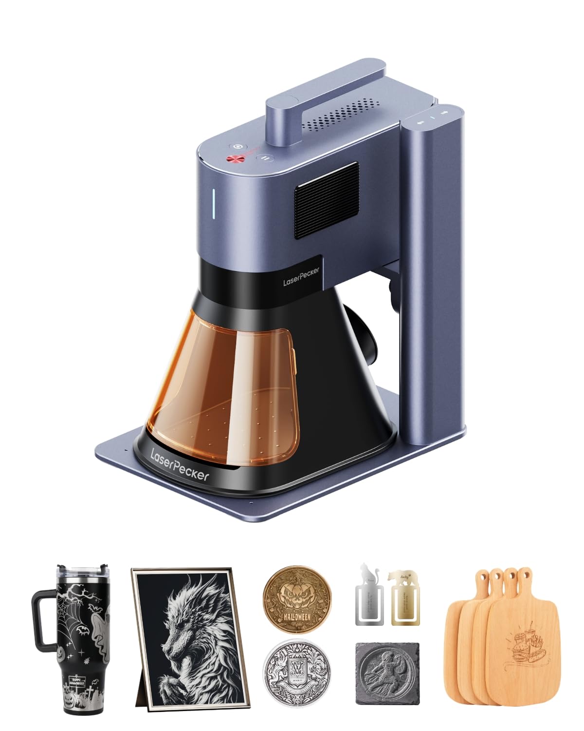 LaserPecker LP5 (Basic) 20W Fiber & Diode Dual Laser Engraver for Almost All Materials, 10000mm/s Speed 3D Embossing Laser Engraving Cutting Machine for Business Batch Processing Metal Wood Acrylic