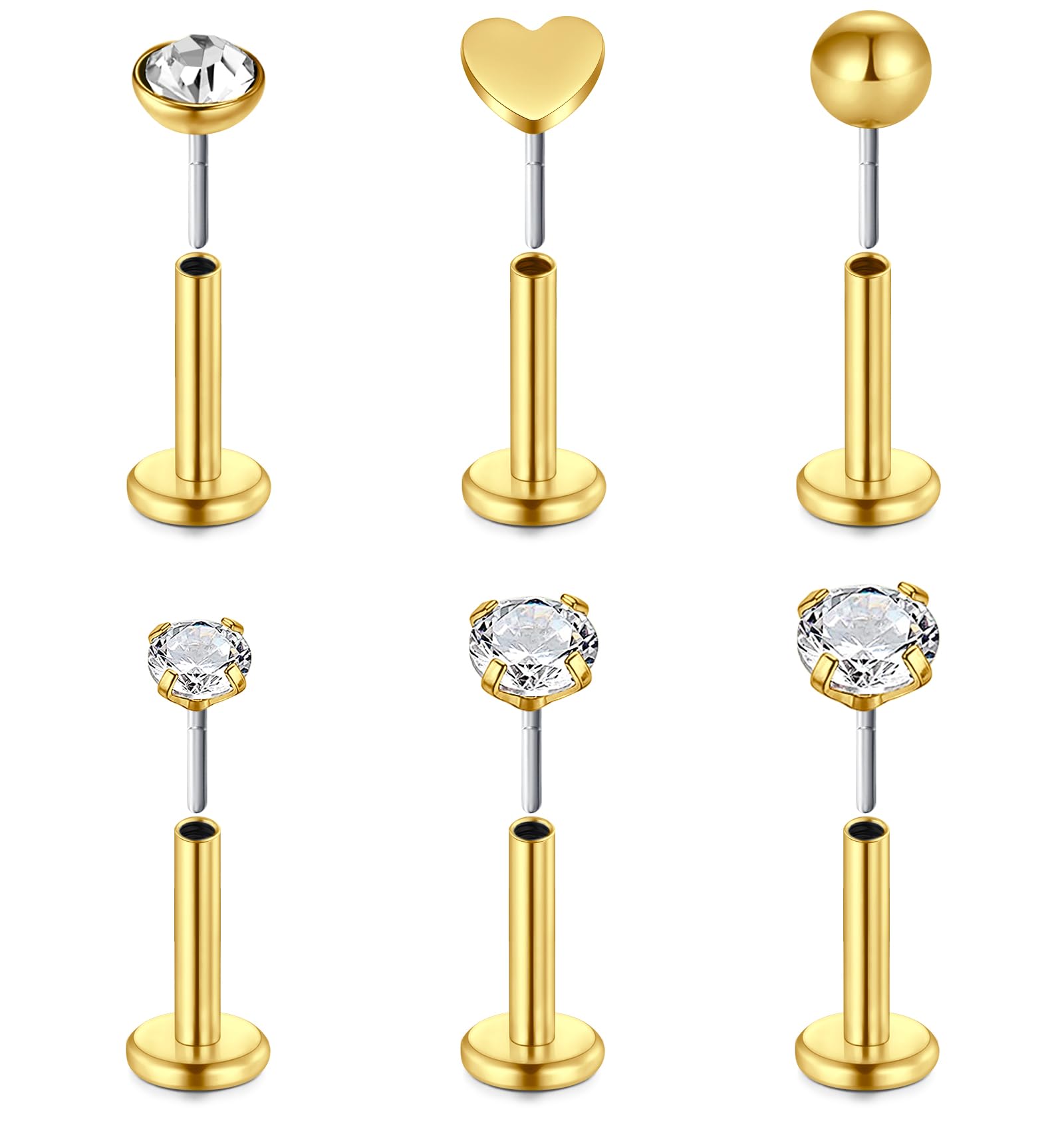 MODRSA 20g 16g Tragus Piercing Jewelry Helix Earrings Threadless Flat Back Earrings for Women Forward Helix Cartilage Earring Tragus Jewelry Medusa