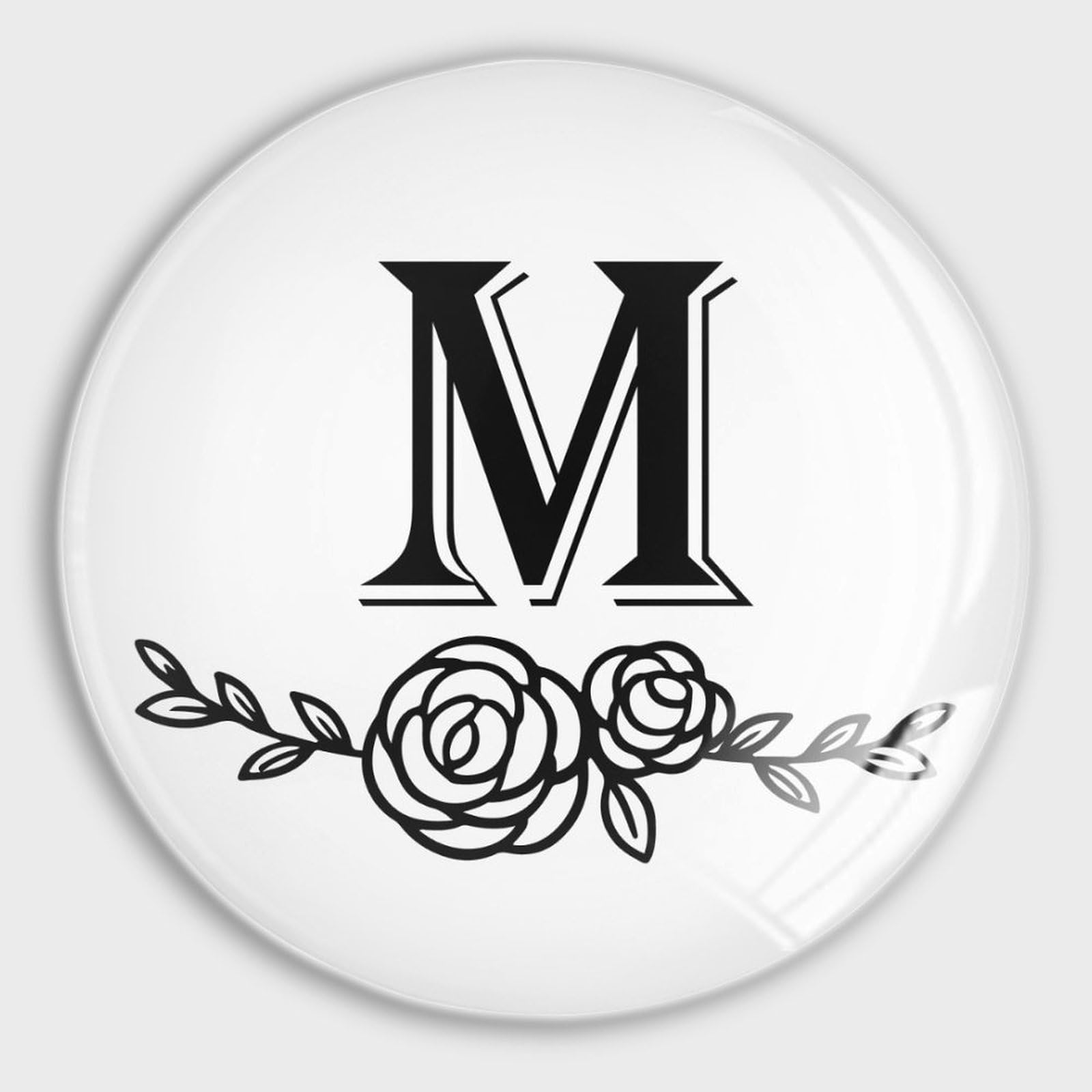 Imanes de nevera pequeños de vidrio con inicial M y estilo floral magnético