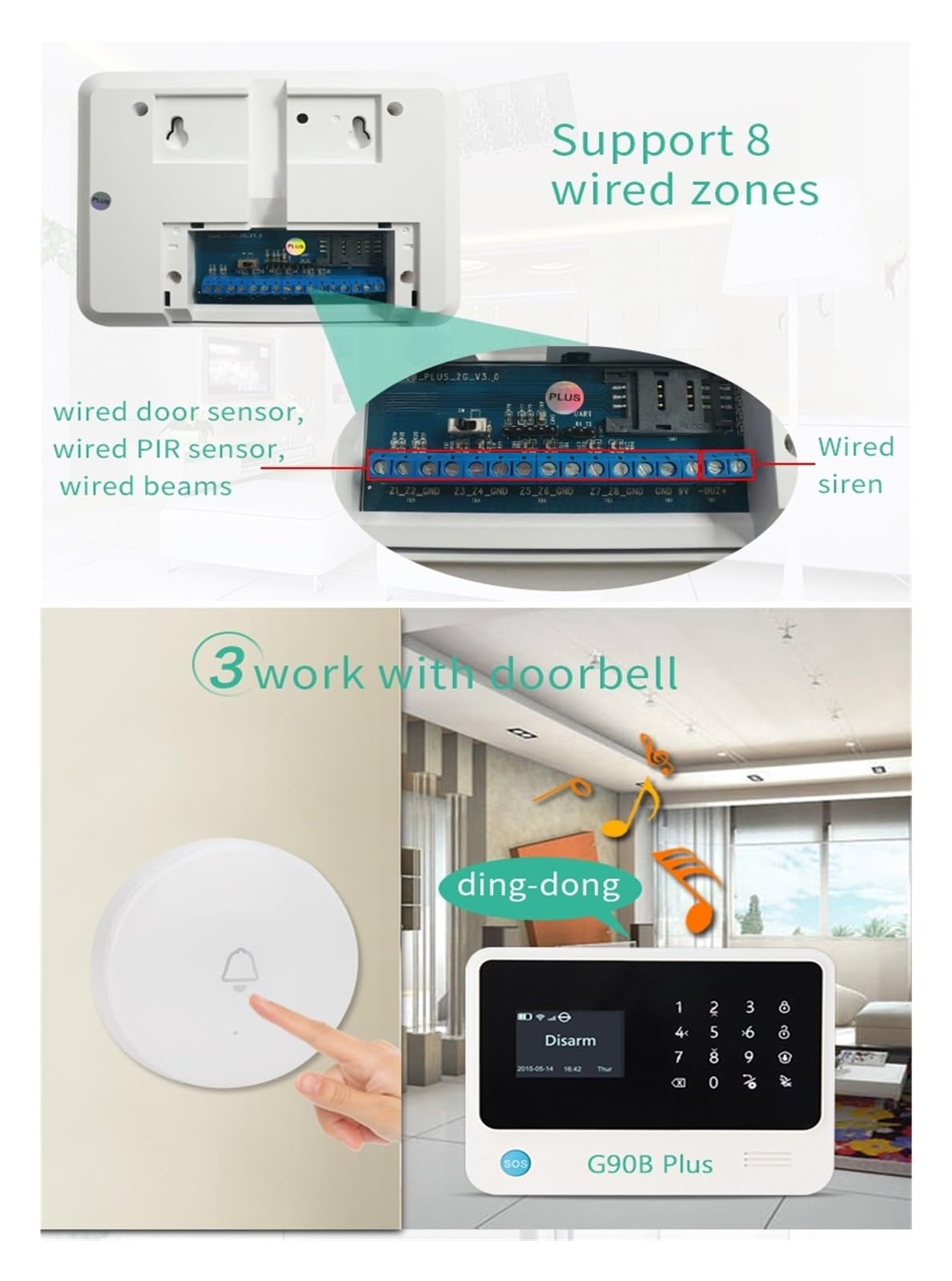 Sistemi Sicurezza Casa Grande Touch Screen GSM Wifi di Allarme Domestico APP Telecomando Multilinguismo Intelligente Home Safty Antifurto(2pcs PIR Sensor)