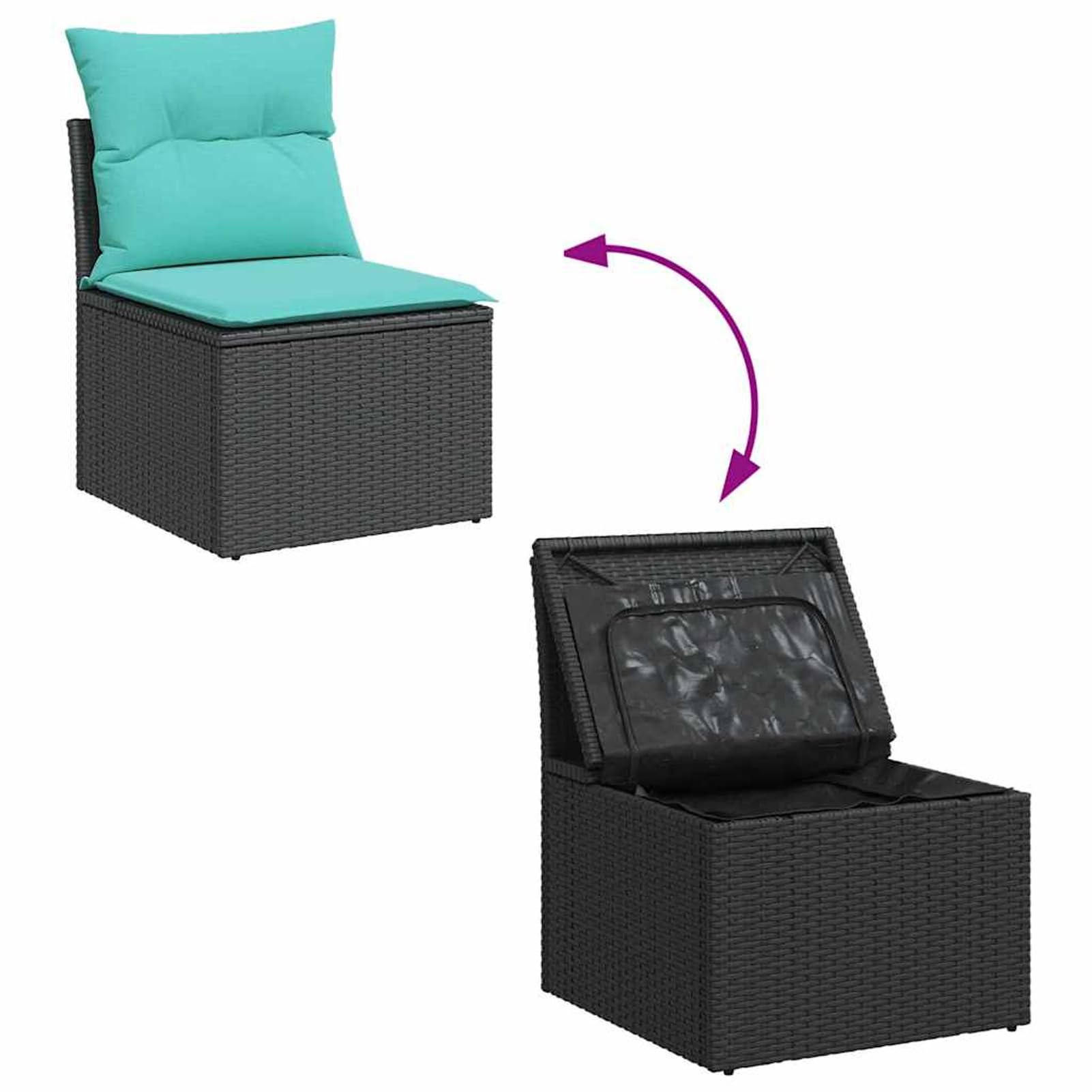 Set Divano da Giardino 6pz con Cuscini Grigio in Polyrattan, materiale resistente e facile da pulire, spazio di conservazione con custodia resistente all'acqua, cuscini sfoderabili e lavabili, per arr