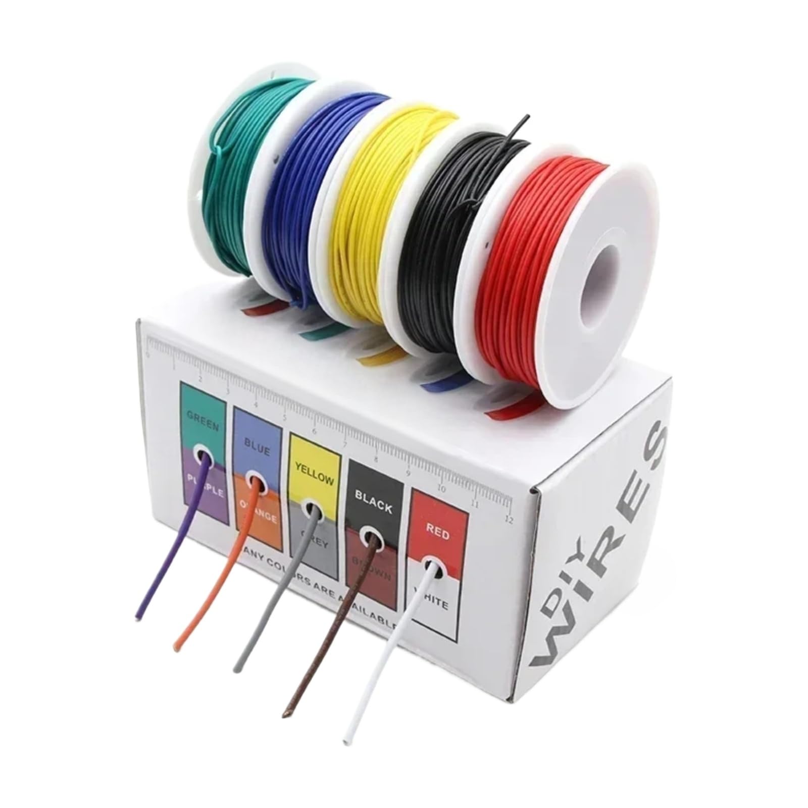 Zestaw 5 mieszanych kolorów UL1007 izolowane kable miedziane PCW 30/28/26/24/22/20/18/16 AWG PCB (Boxed 2; 2 boxes; 28AWG 20 m x 5 rolek)