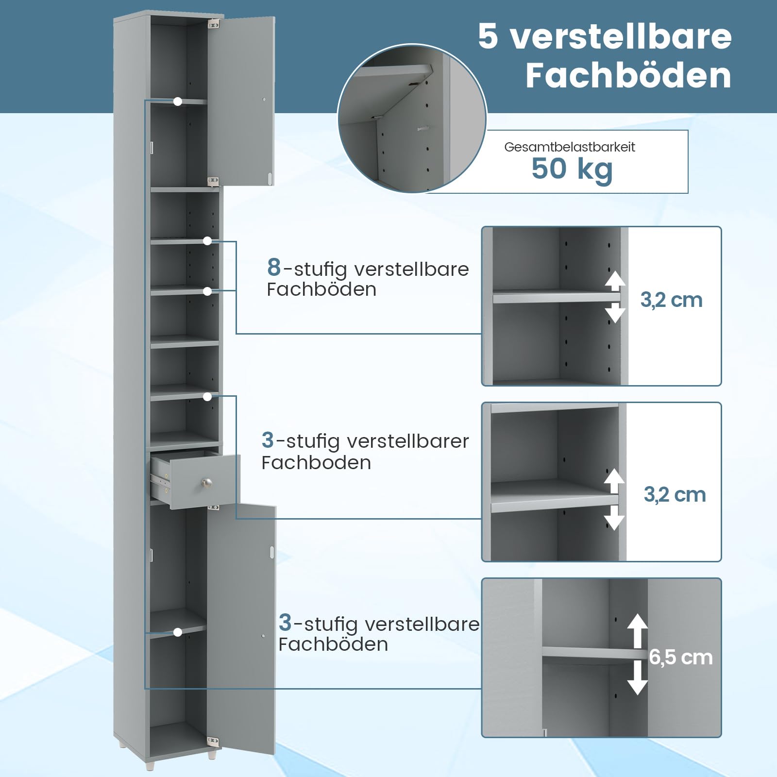COSTWAY Badkamerkast, hoge kast, smal, badkamerkast met 2 glazen deuren en 2 verstelbare planken, ruimtebesparend badkamerrek voor badkamer, woonkamer, keuken, 35 x 30 x 180 cm, wit COSTWAY Badkamerkast, hoge kast, smal, badkamerkast met 2 glazen deuren en 2 verstelbare planken, ruimtebesparend badkamerrek voor badkamer, woonkamer, keuken, 35 x 30 x 180 cm, wit